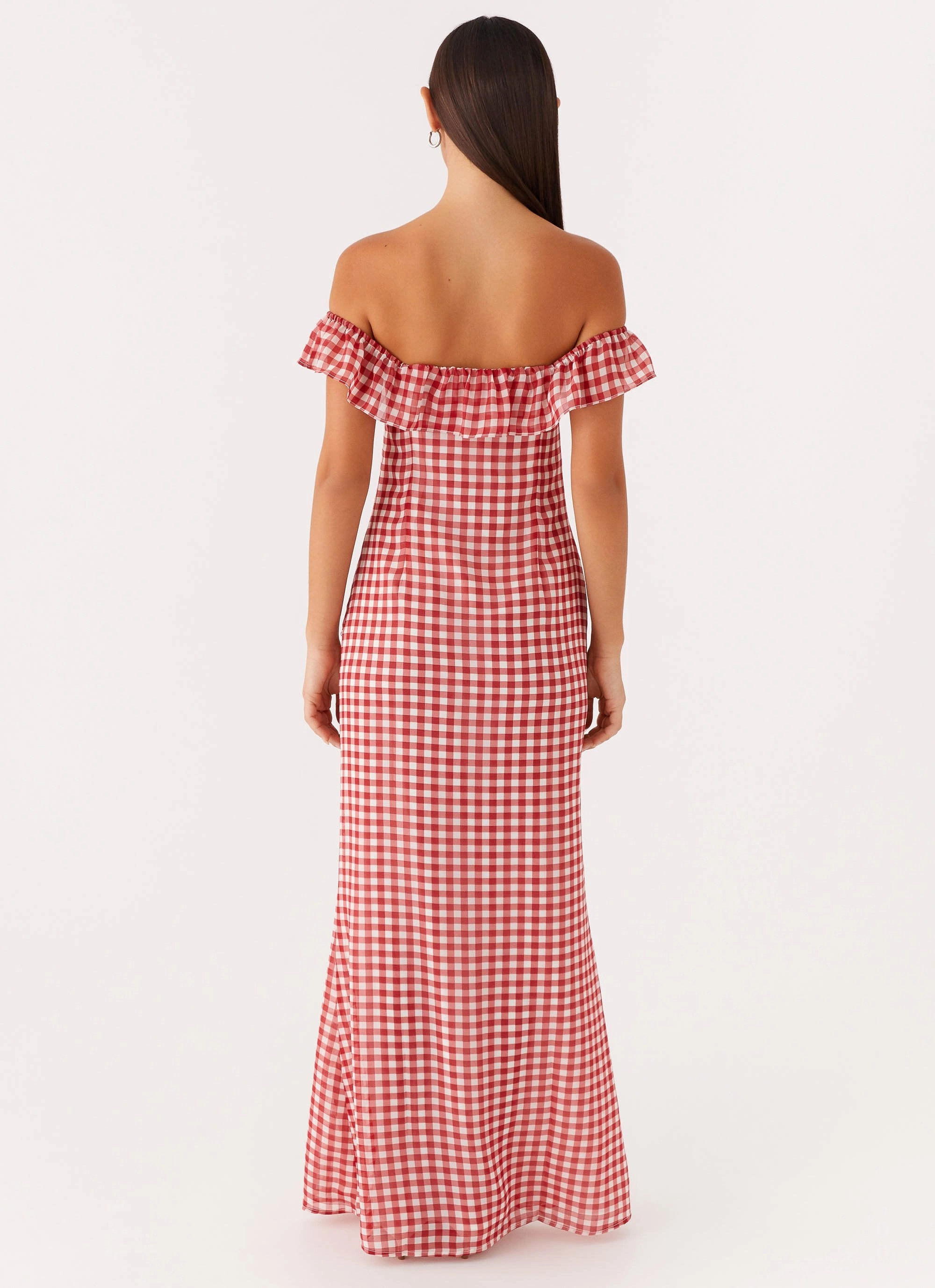 Euro Touch City Friendly Scarlet Cherry Maxi Dress - Red Gingham