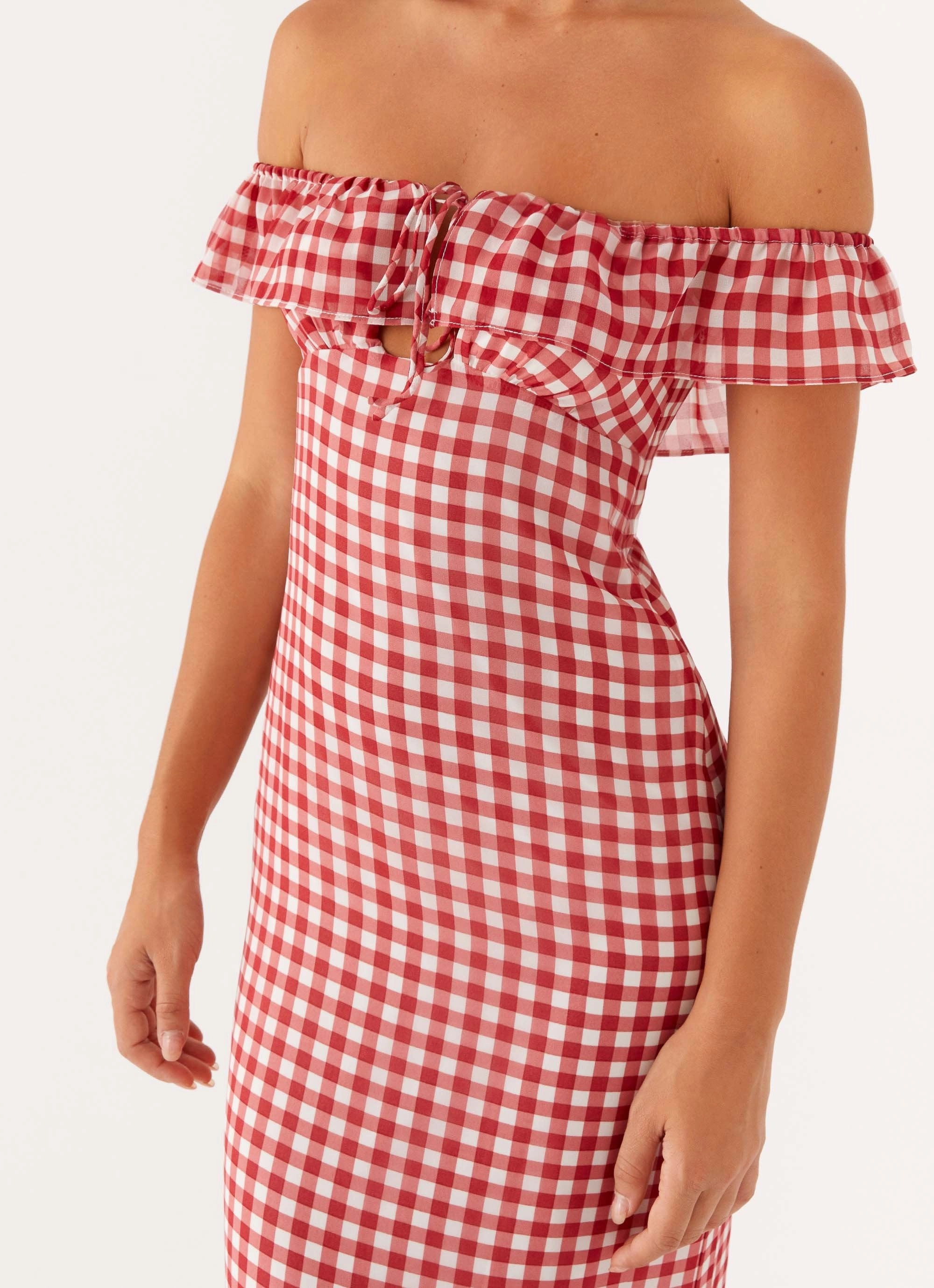 Scarlet Cherry Maxi Dress - Red Gingham Classic Layer Transitional Style