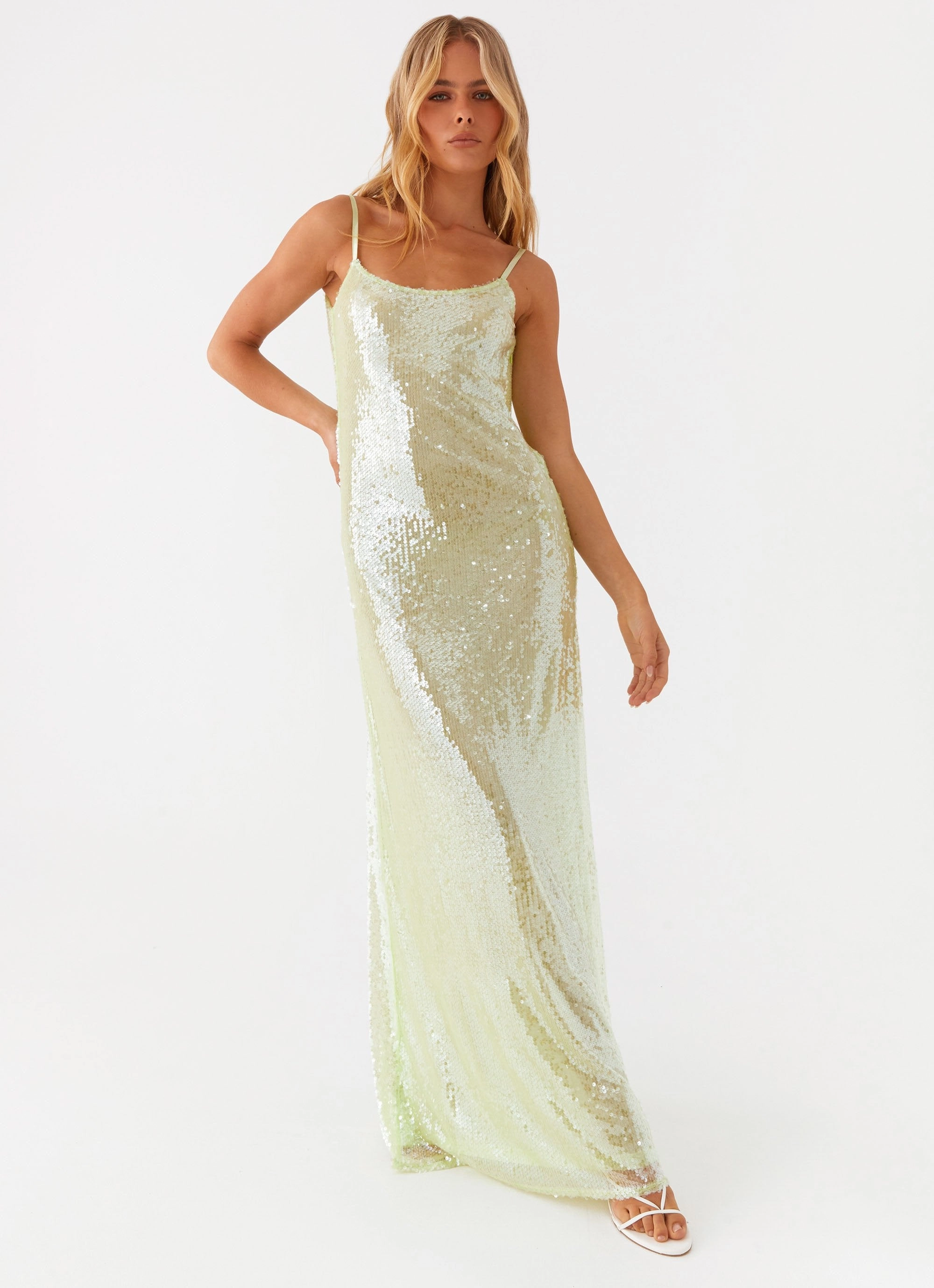 Higher Level Sequin Maxi Dress - Mint Relax Tones Chilly Wear
