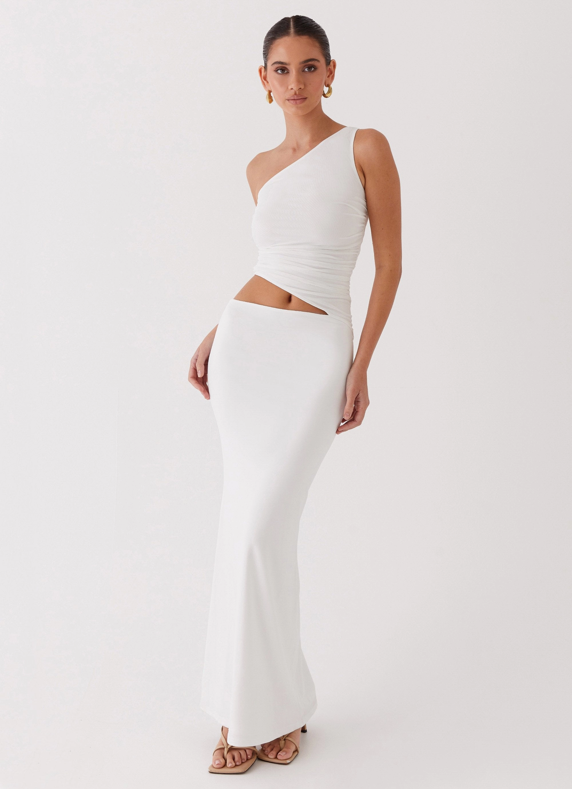 Seranella One Shoulder Maxi Dress - White Relax Draping