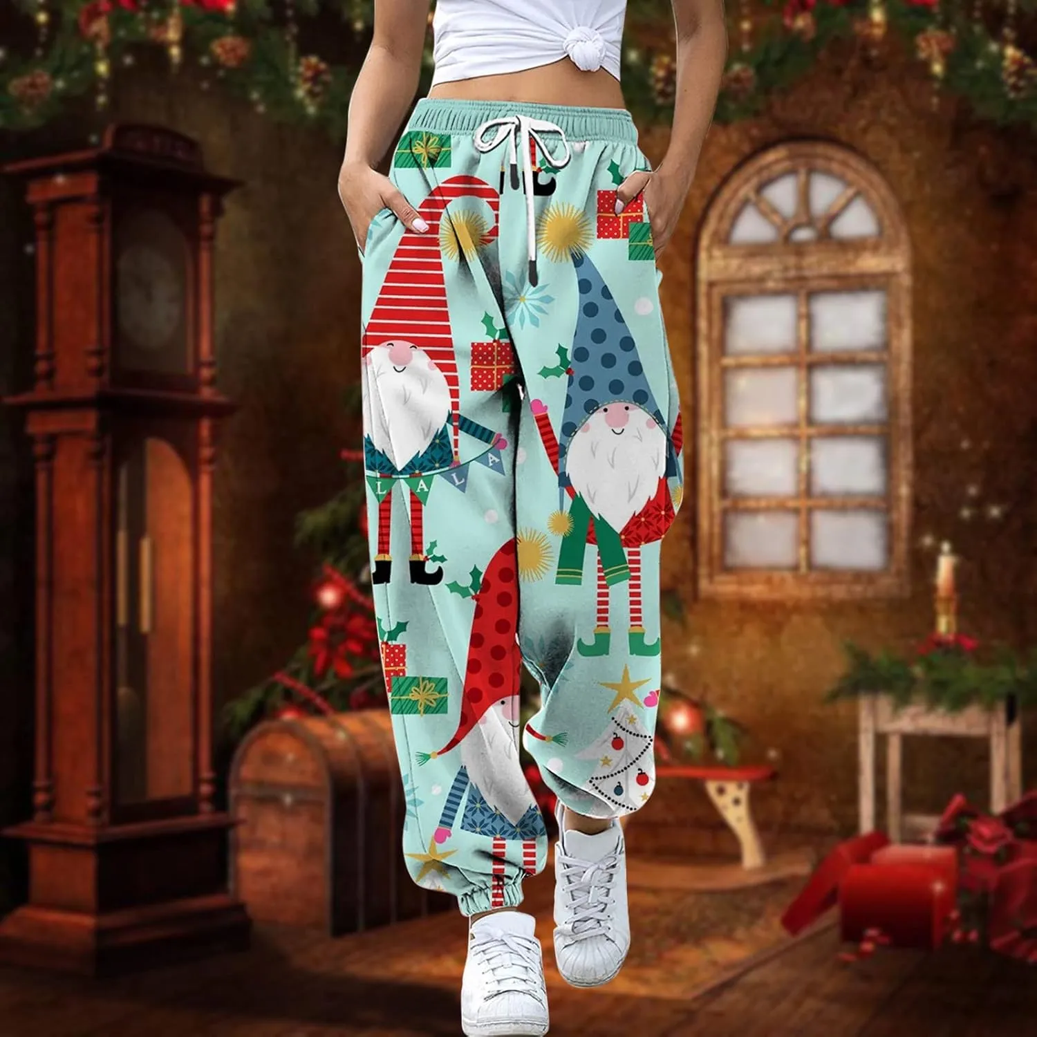 sdbrld Wide Leg Sweatpants Women High Waisted Workout Joggers Pants Active Drawstring Lounge Valentines Day Pants with Pocket