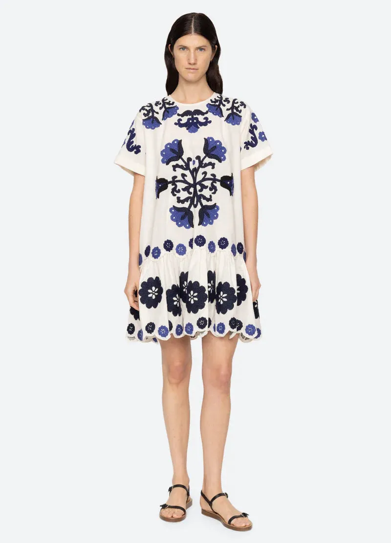 breathable fabric dress Velvet-Sleeve SEA NY Catrine Applique Dress