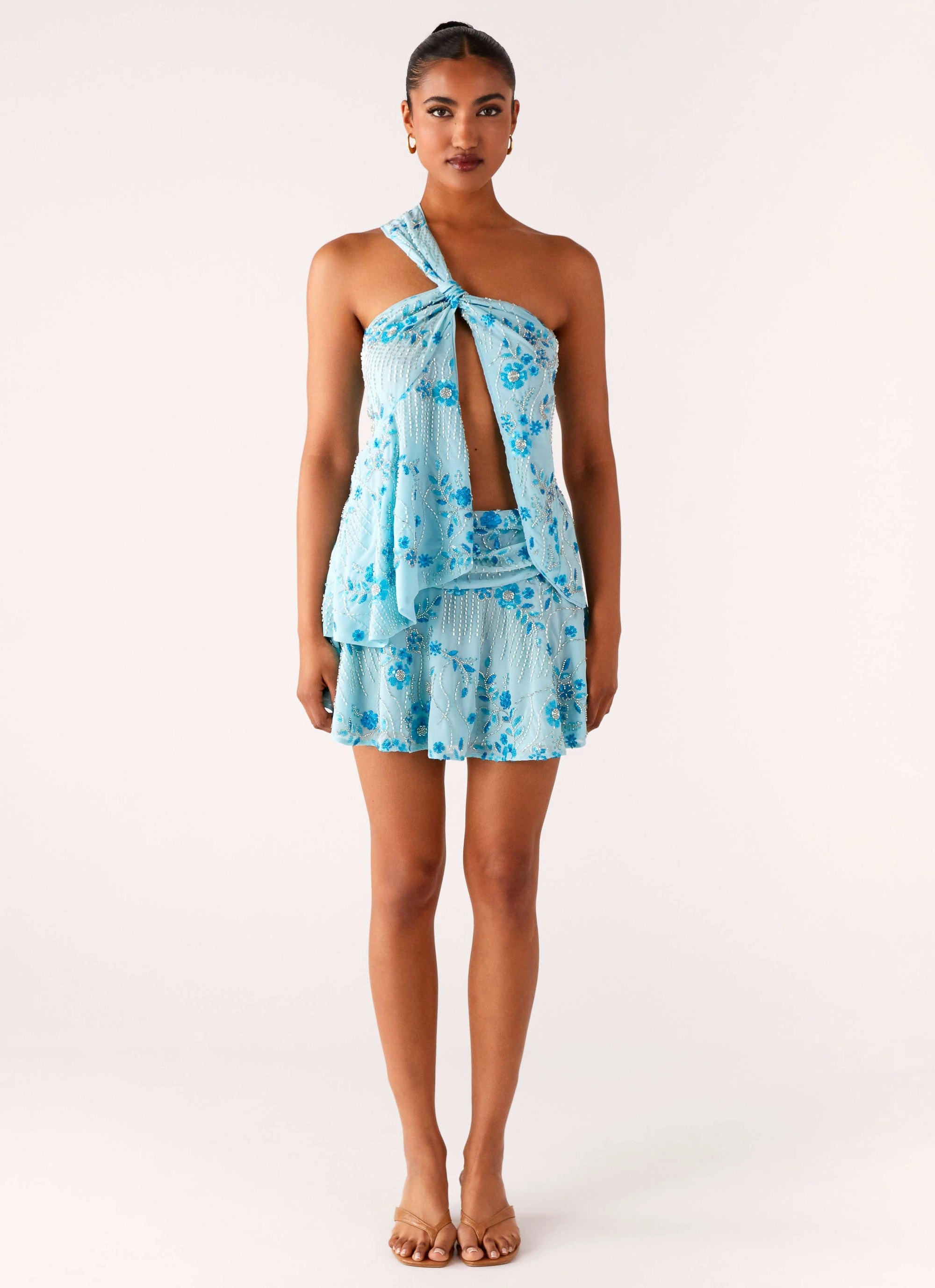 Delight Me Beaded Asymmetrical Top - Blue HypoallergenicMaterial