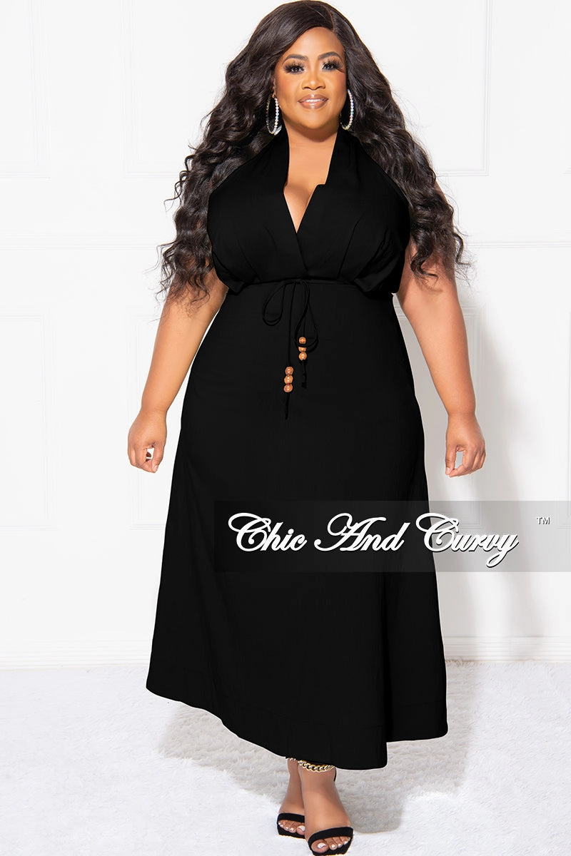 LightweightComfort Final Sale Plus Size Halter V Neck Dress in Black