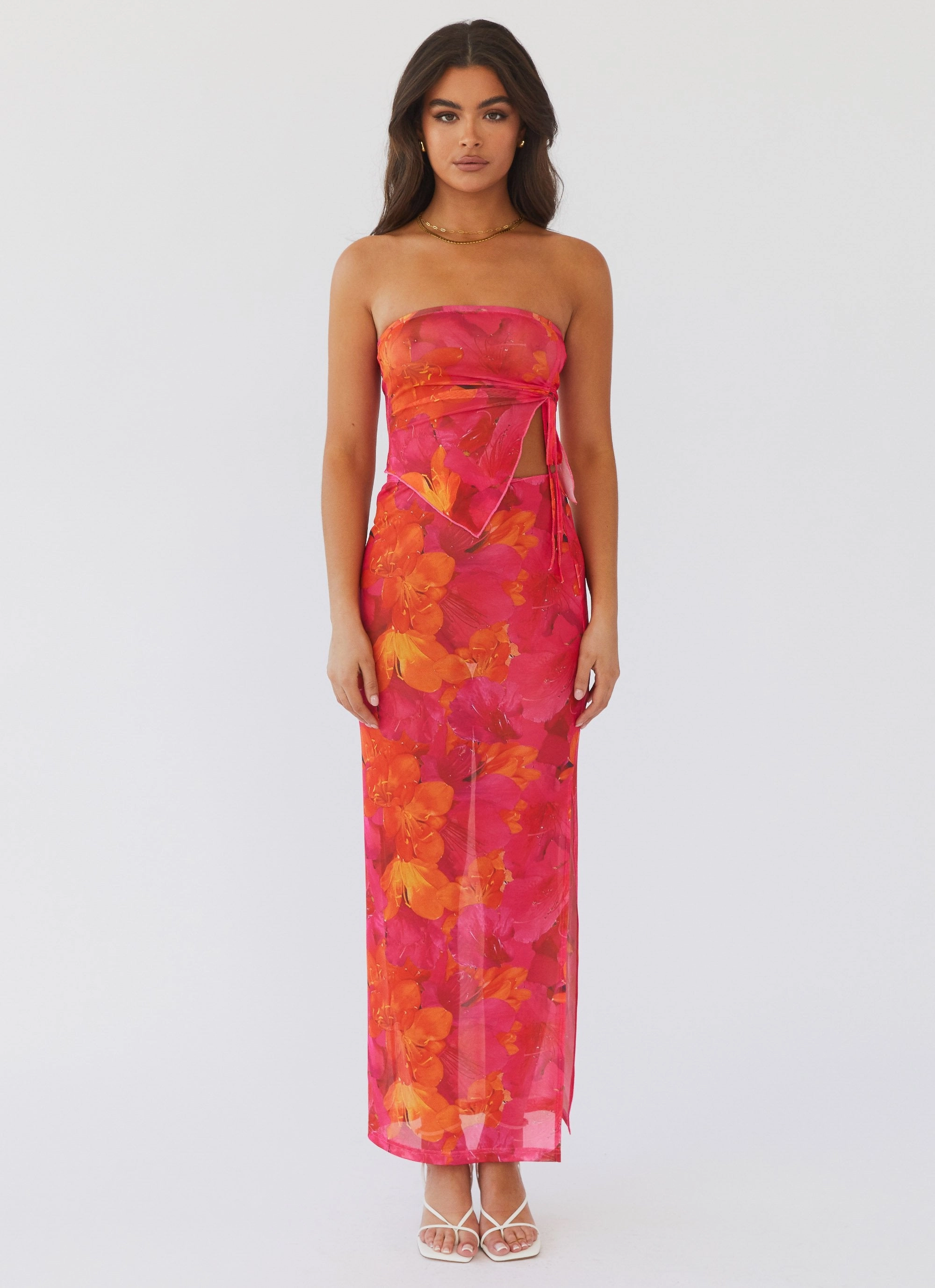 Sleeveless Tee Rooftop Party Mesh Tube Top - Floral Sun
