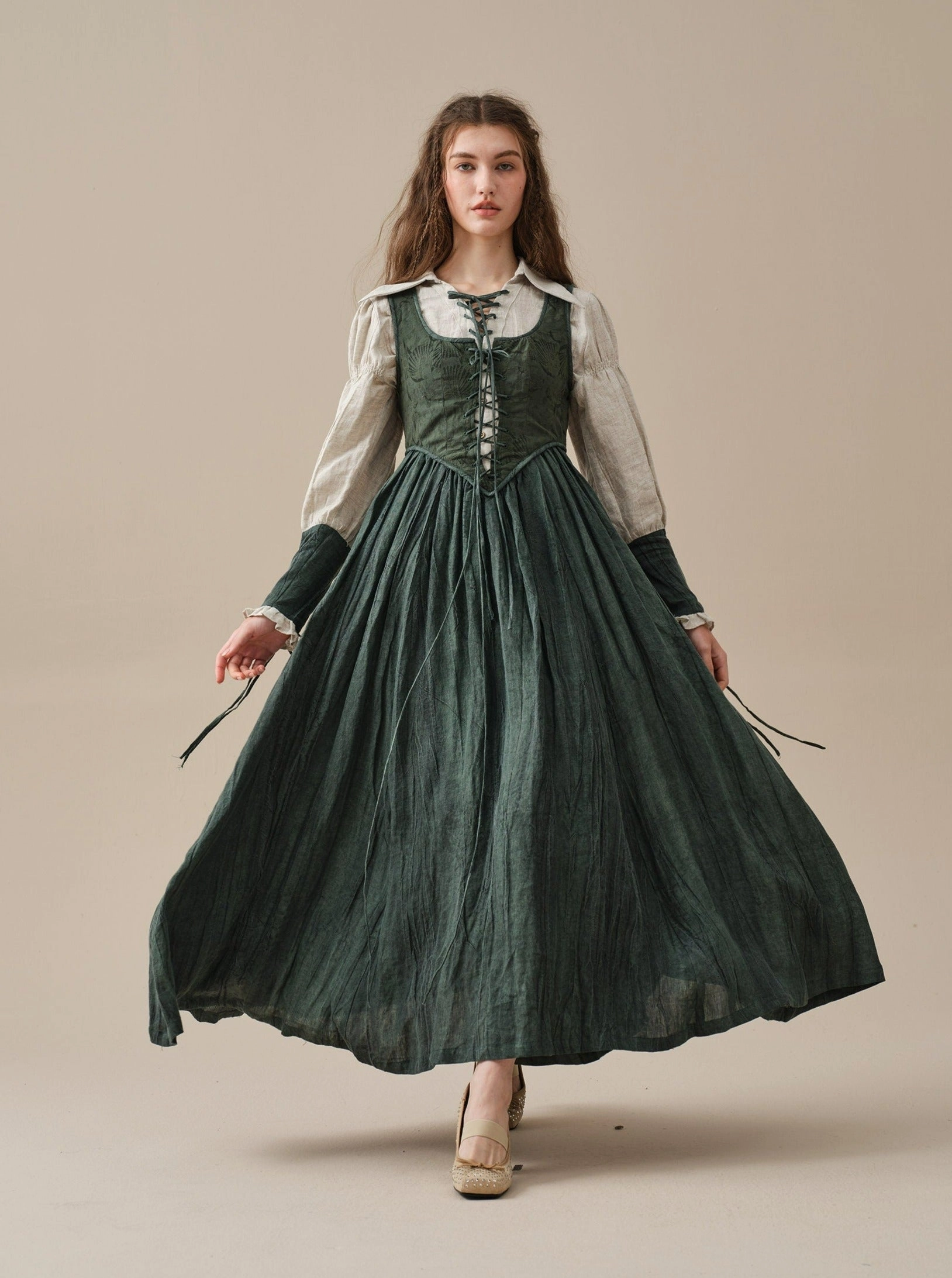 tailored look Work Essential Anis 23 | Lace-up Jacquard Linen Corset Dress