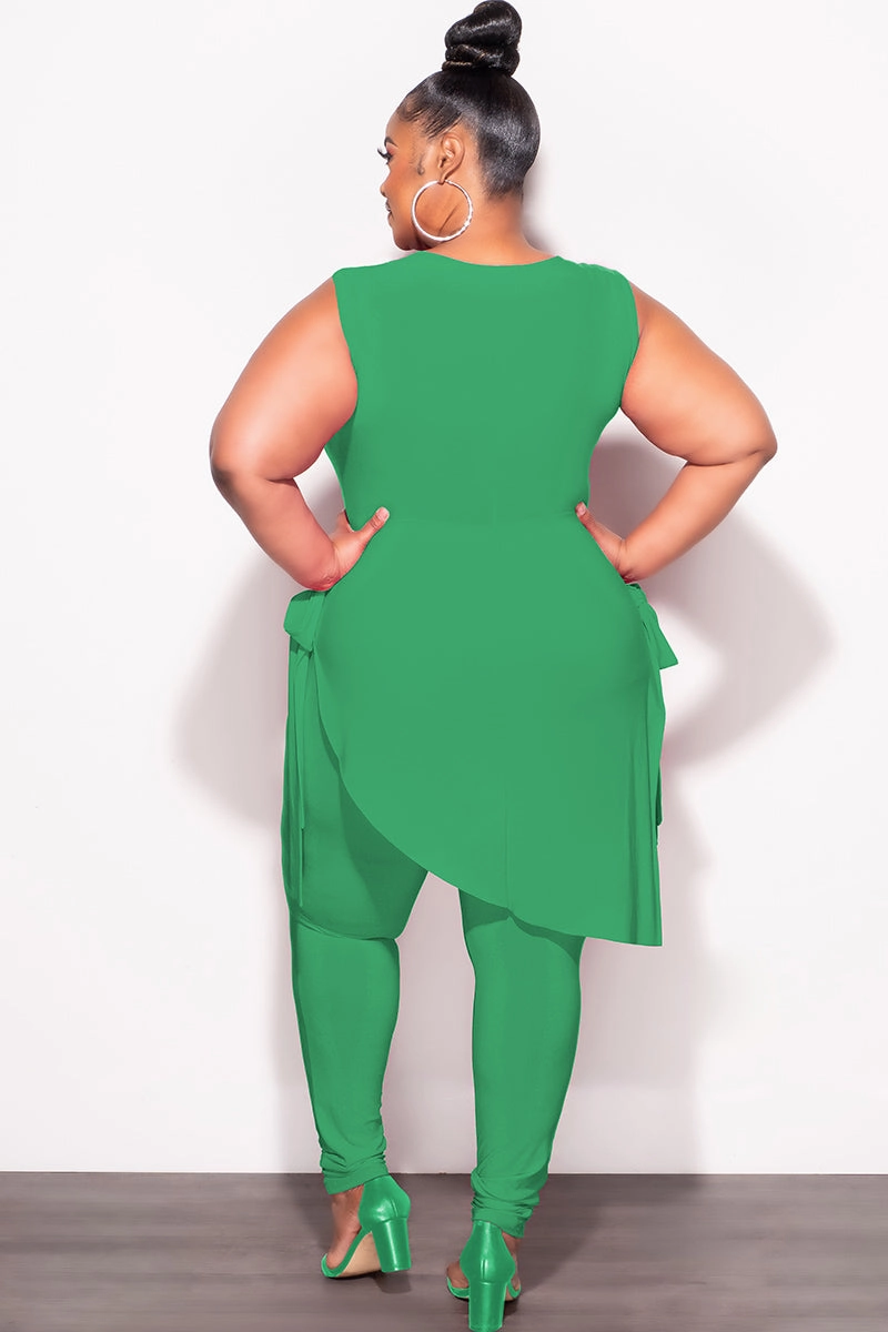 Final Sale Plus Size 2pc Sleeveless Top and Pants Set in Green Urban Cool Casual Edge