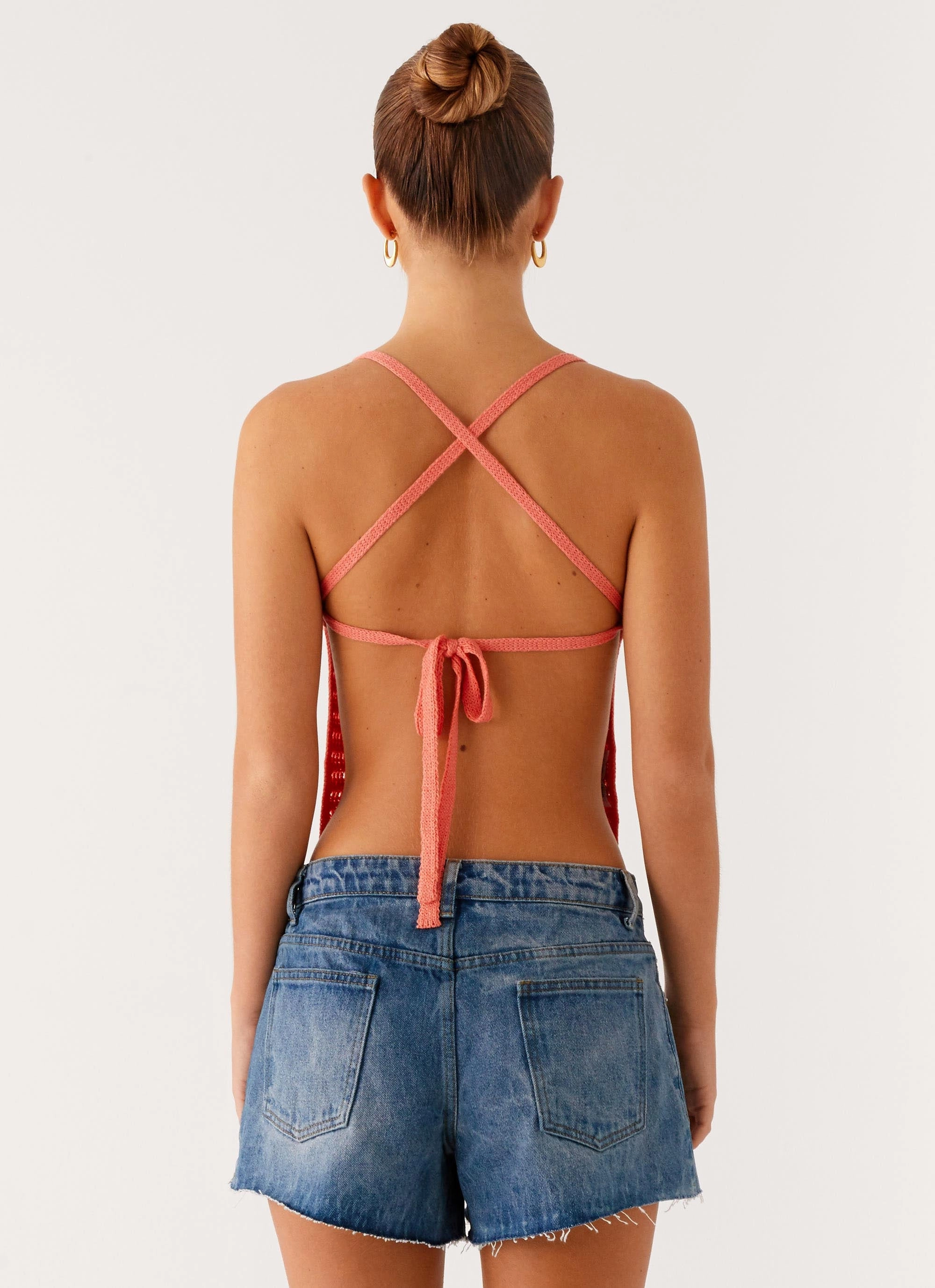 Kia Cross Back Top - Coral High Neckline Structure FoldableFeature