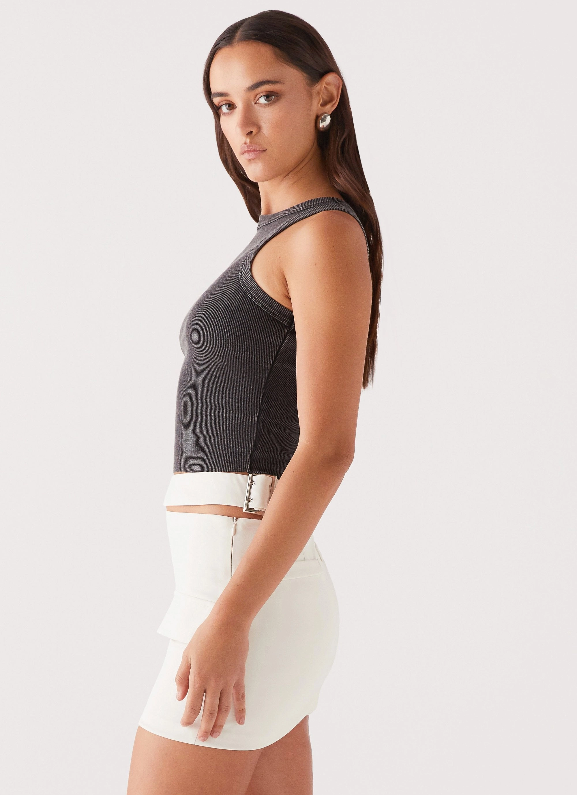 Danger Zone Cut Out Mini Skirt - Ivory Elastic Fit
