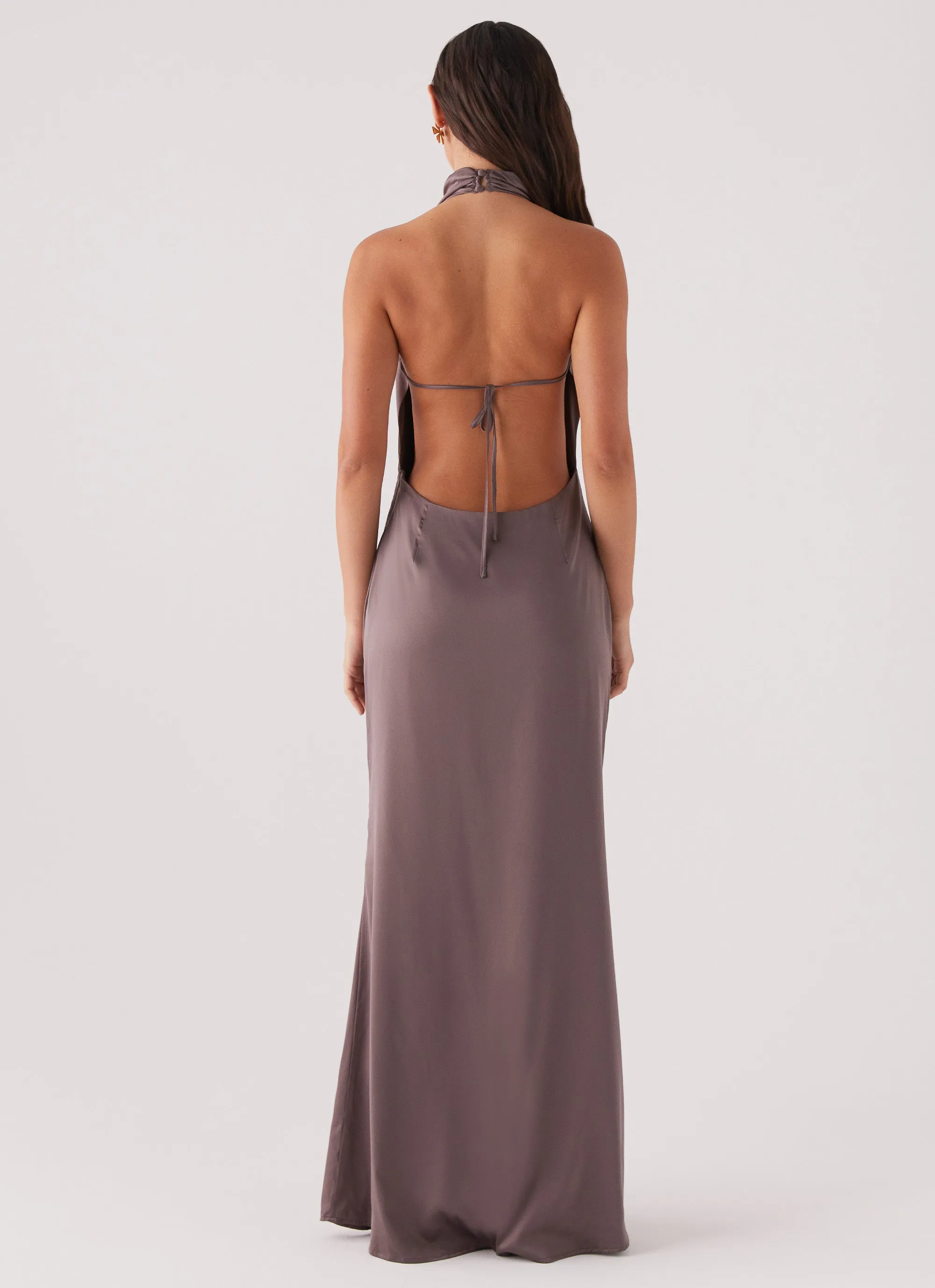 Bell-Sleeve Wynn Satin Maxi Dress - Chocolate