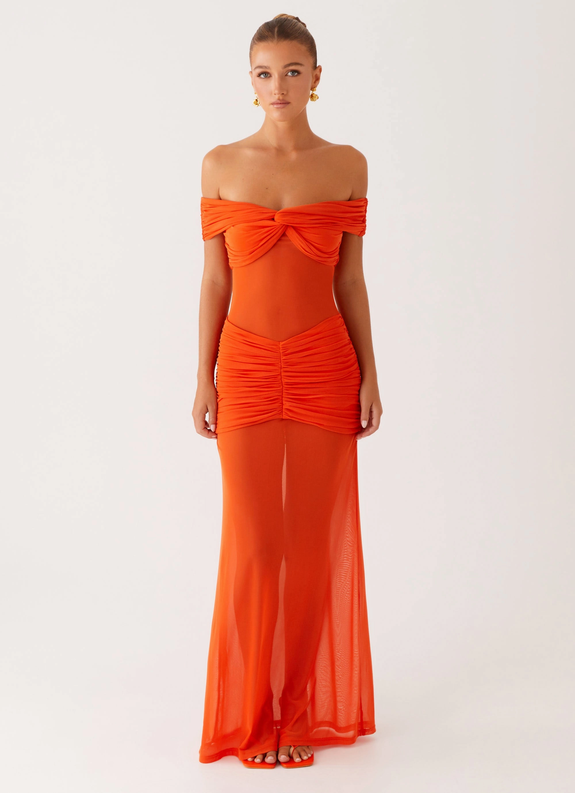 Charming Off Shoulder Maxi Dress - Orange Layer Safe