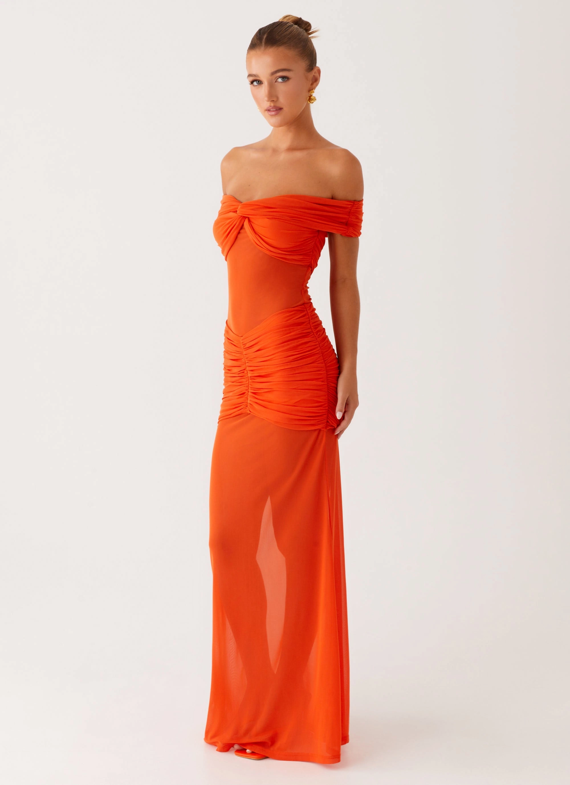 Charming Off Shoulder Maxi Dress - Orange Comfortable Wear Spring Style