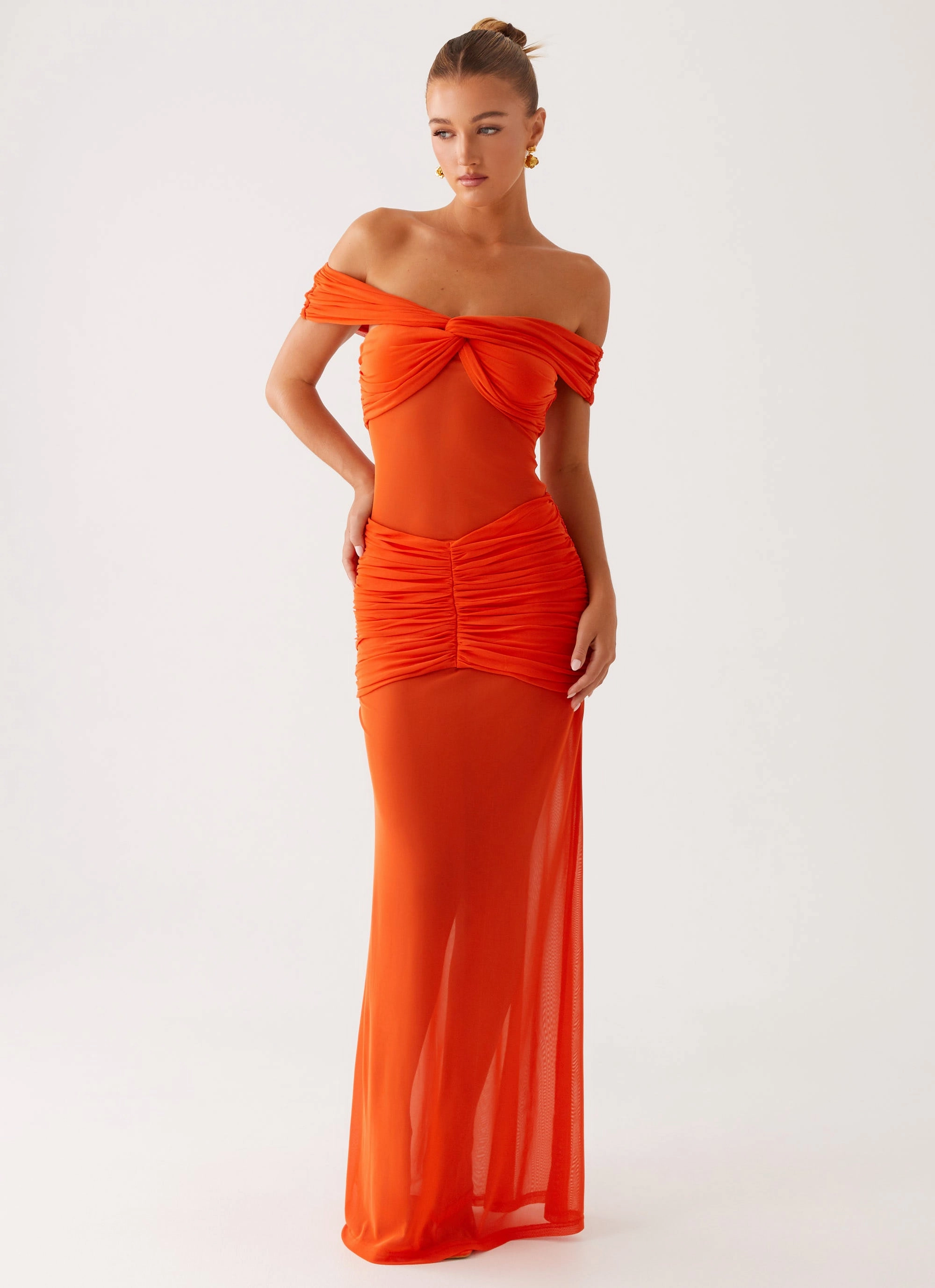 AntiPillTreatment Charming Off Shoulder Maxi Dress - Orange