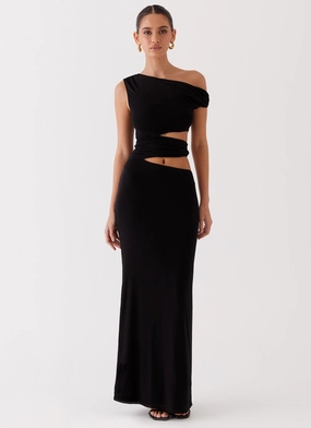 Quiet Mood Margot One Shoulder Maxi Dress - Black