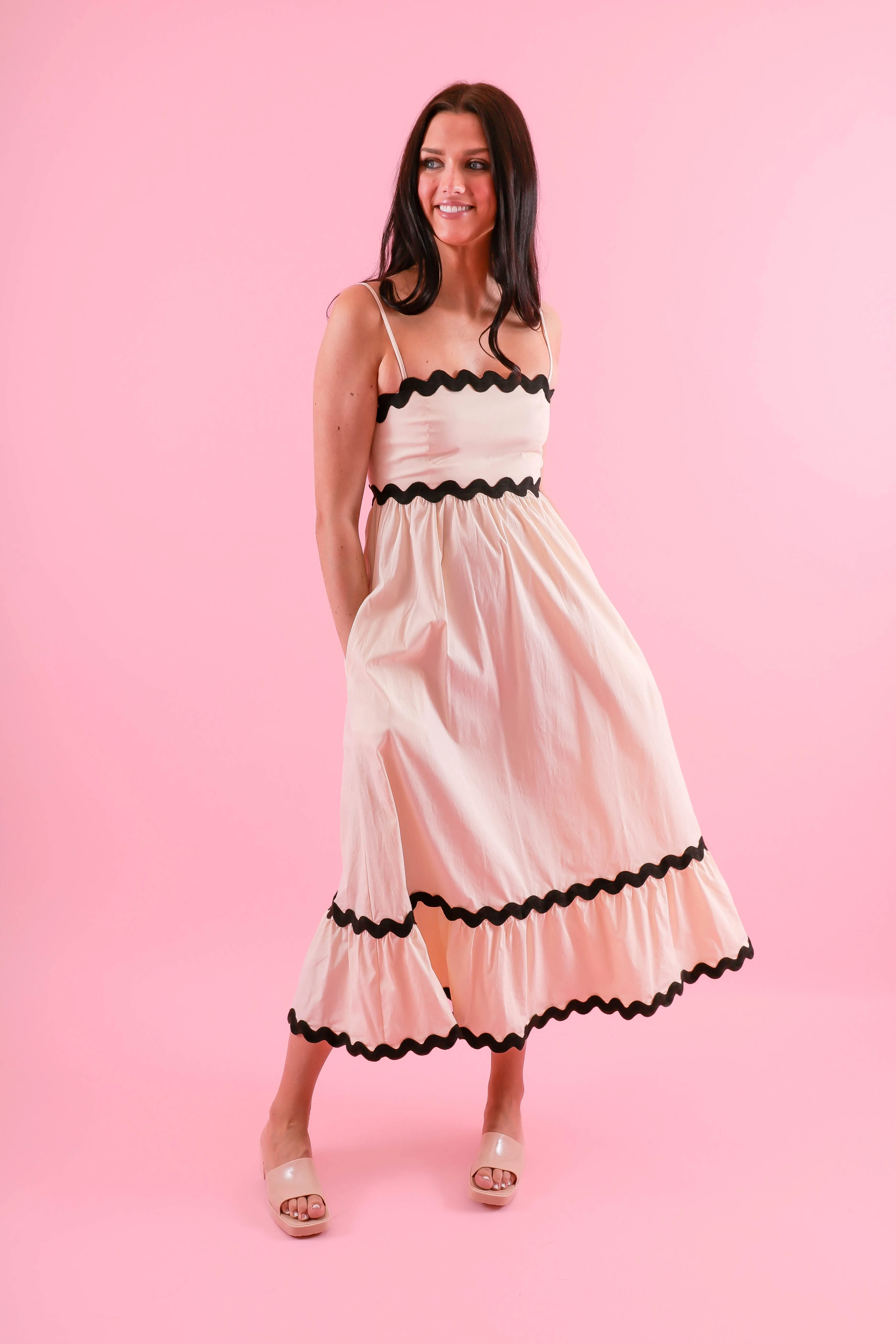 See the Better Side Midi Dress-Beige Shine Dressy