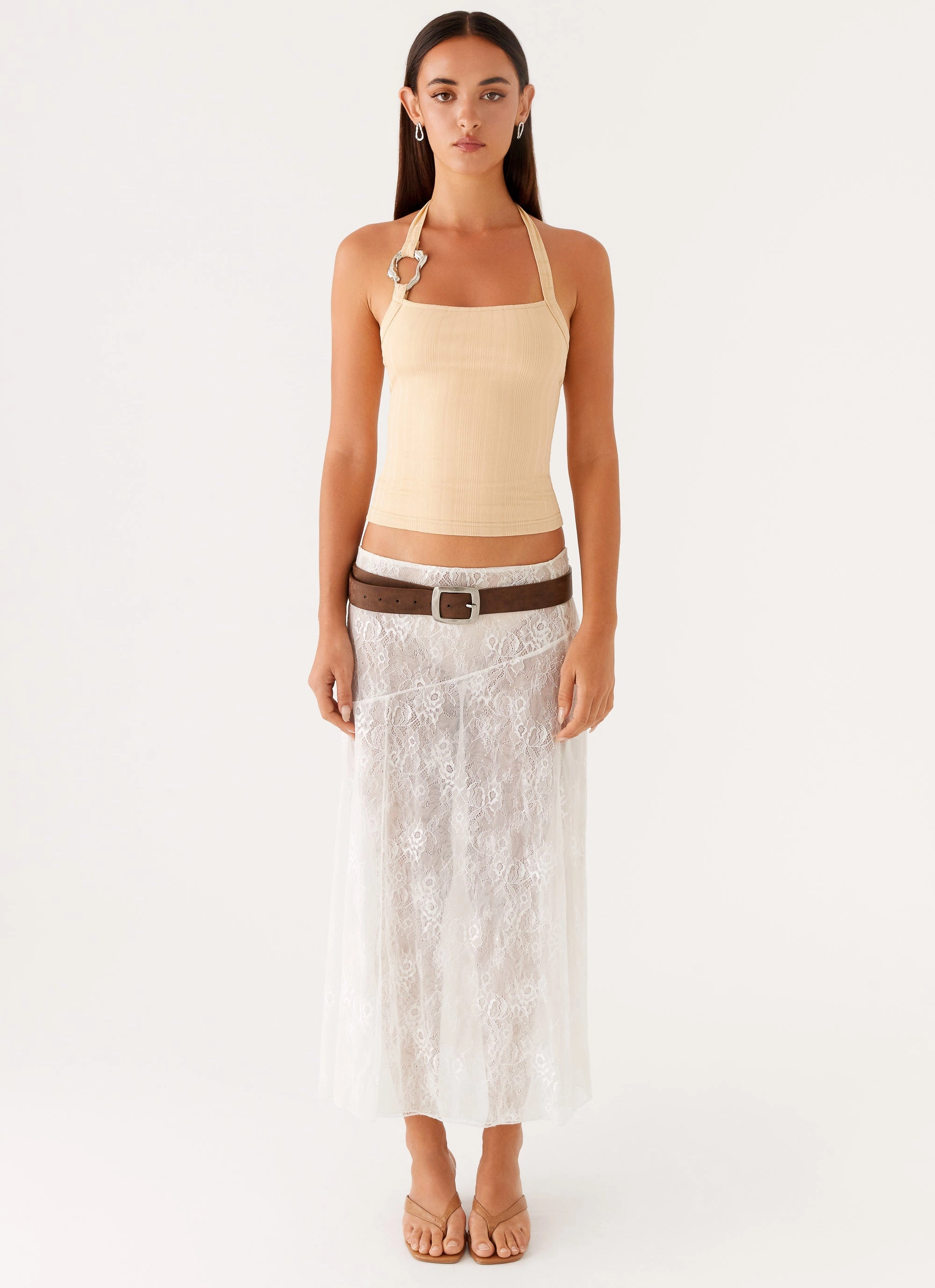 Selene Halter Top - Tan Recycled Polyester Fabric VersatileNeckline