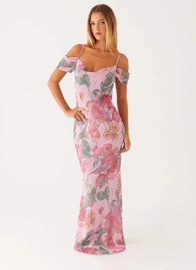 Seline Maxi Dress - Pink Floral Romantic Vibes Soft Structure