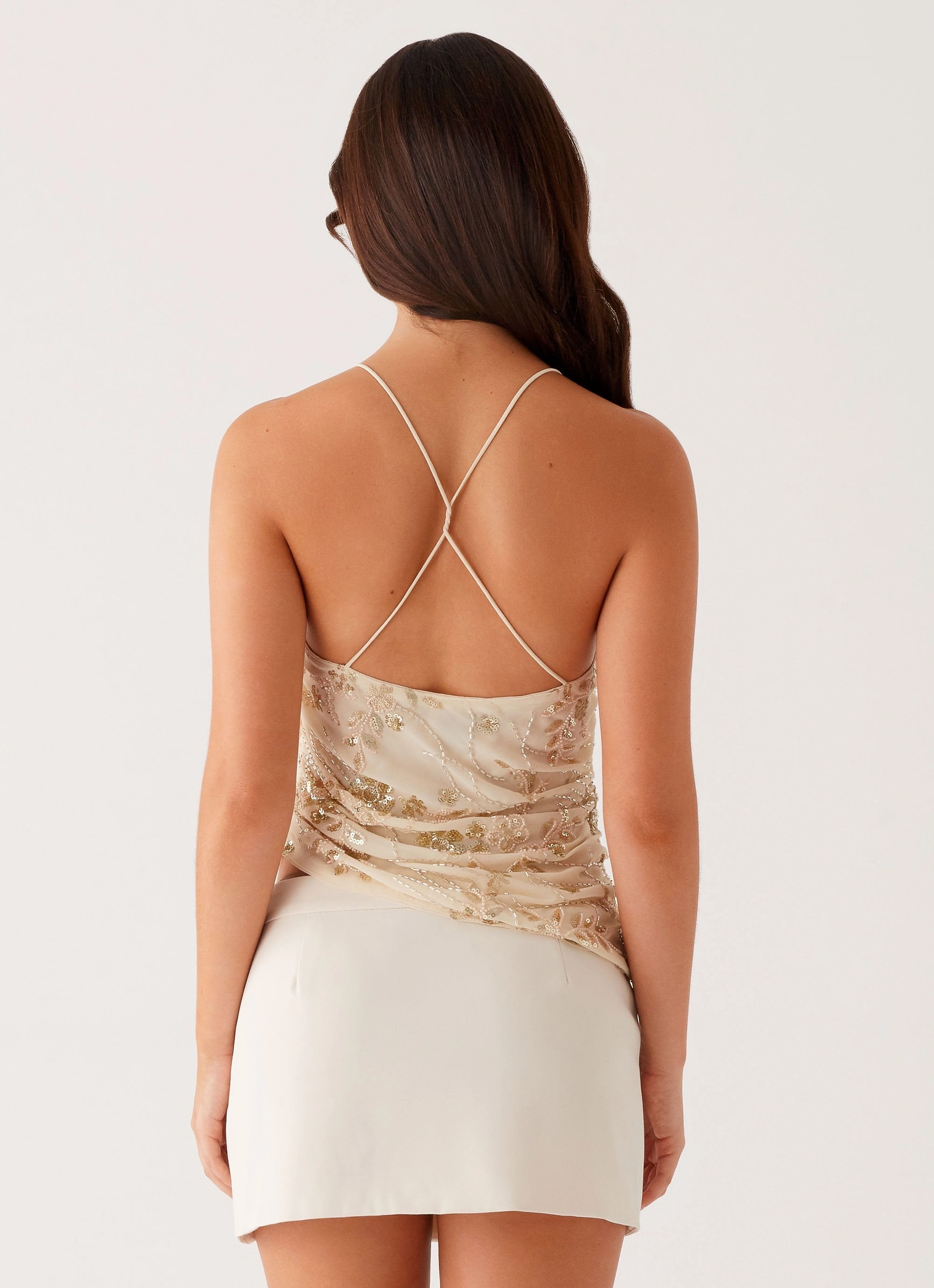 SublimatedPrint Seona Beaded Top - Ivory