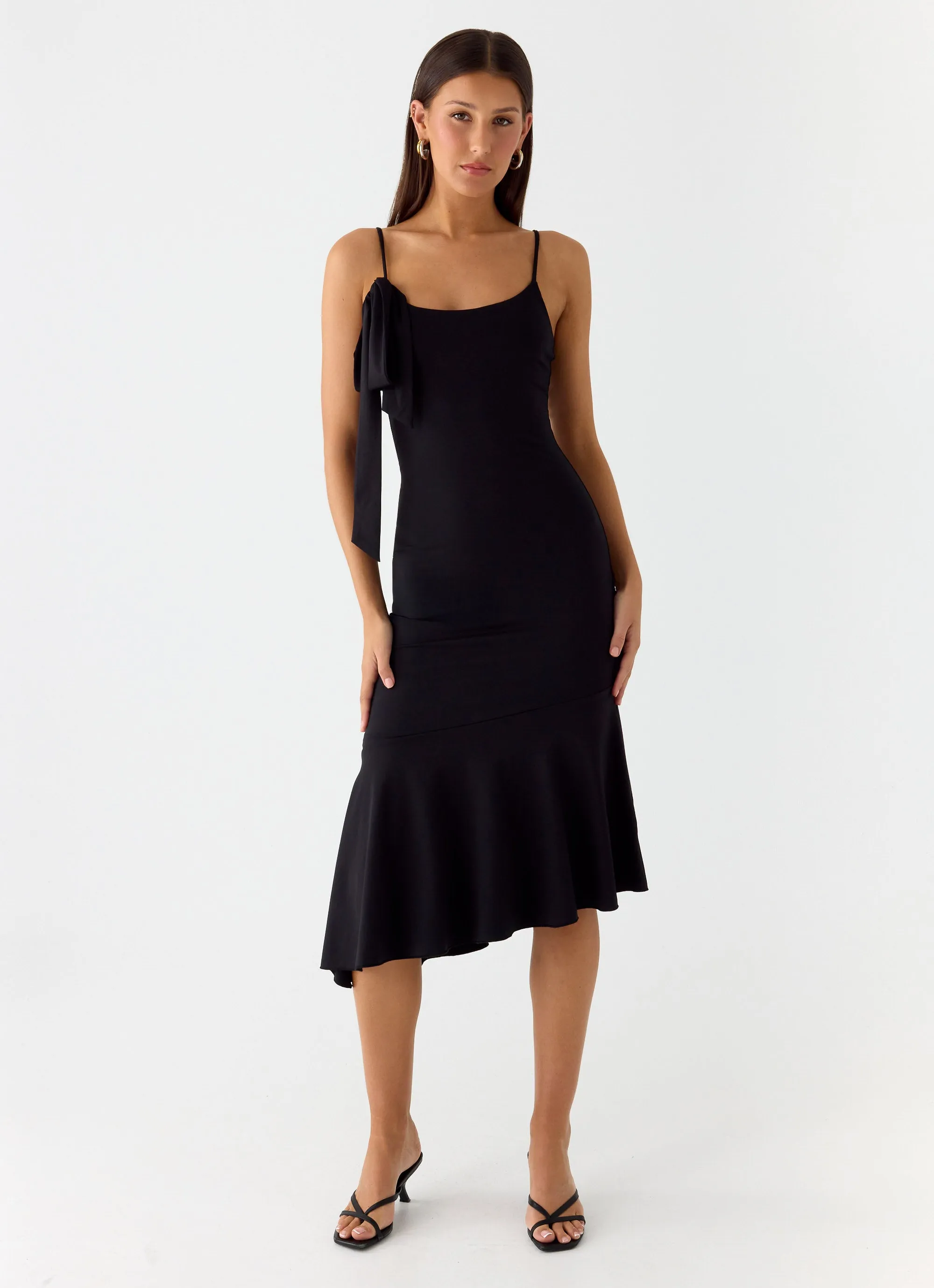 Adjustable-Straps Tranquility Asymmetric Midi Dress - Black
