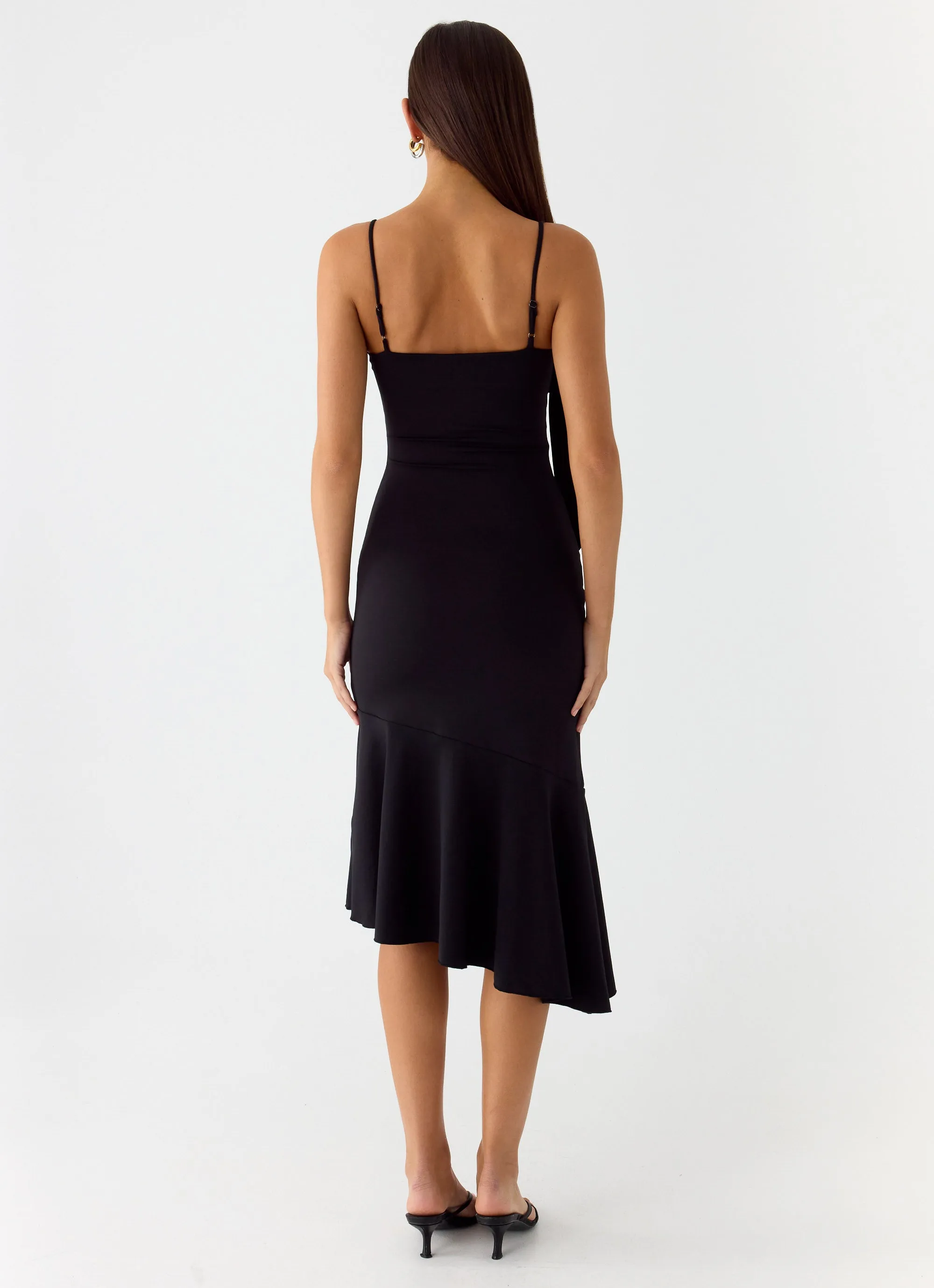 Tranquility Asymmetric Midi Dress - Black Effortless Vibe