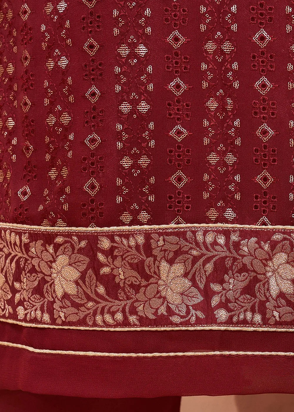Sequins Embroidered Maroon Pakistani Style Suit