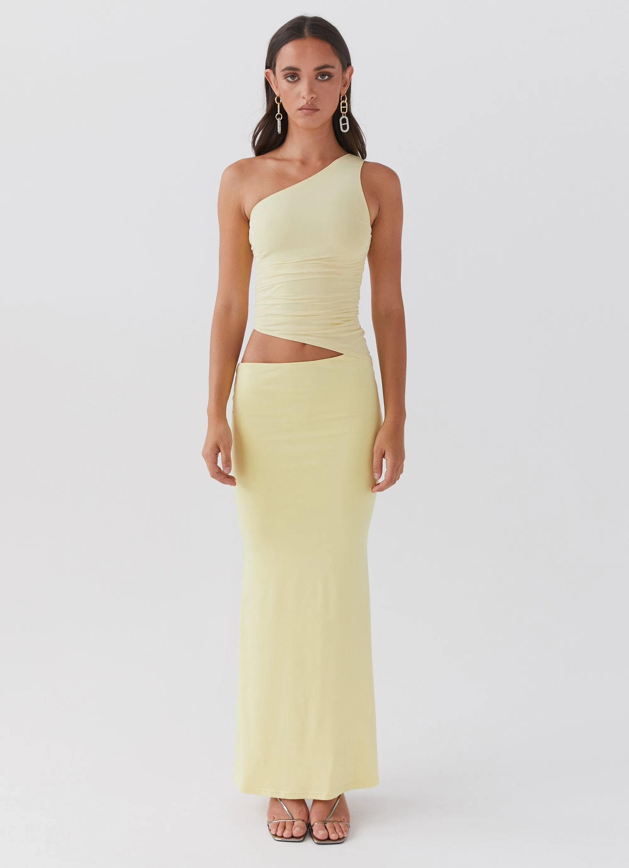 Seranella One Shoulder Maxi Dress - Lemon understated look