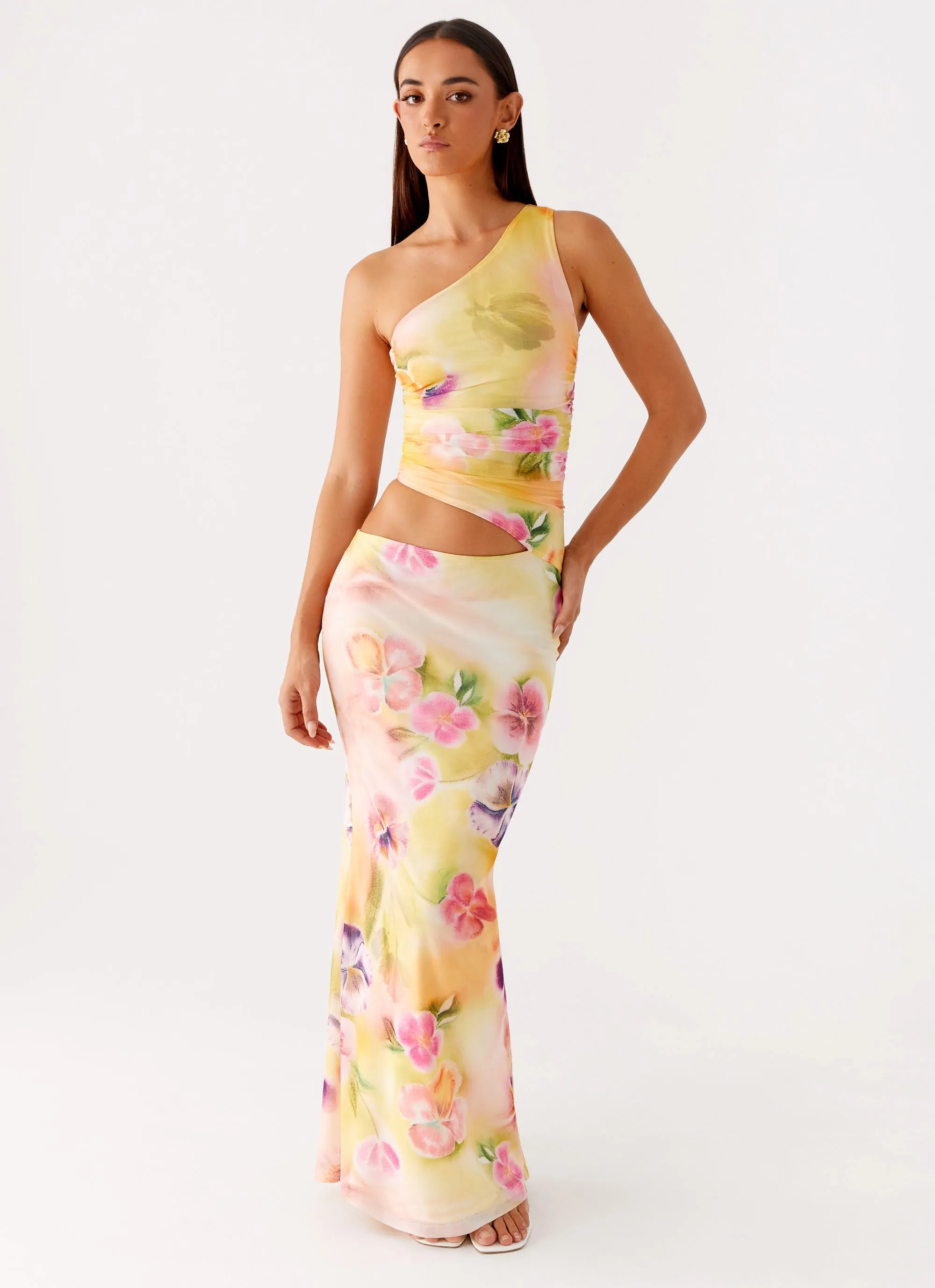 Playful Twist Seranella One Shoulder Maxi Dress - Sunburst Floral
