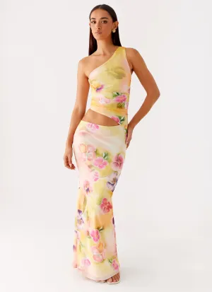 Playful Twist Seranella One Shoulder Maxi Dress - Sunburst Floral