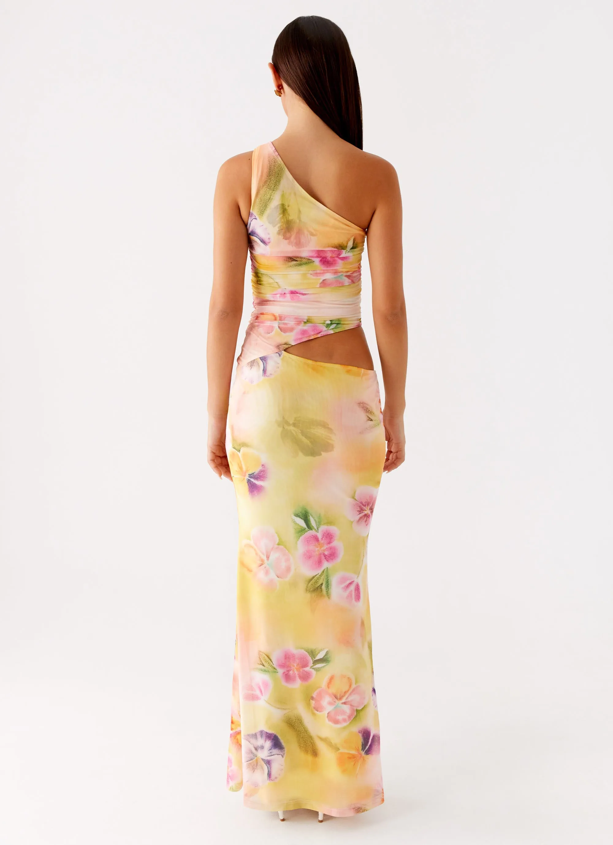 Seranella One Shoulder Maxi Dress - Sunburst Floral Workwear Comfort