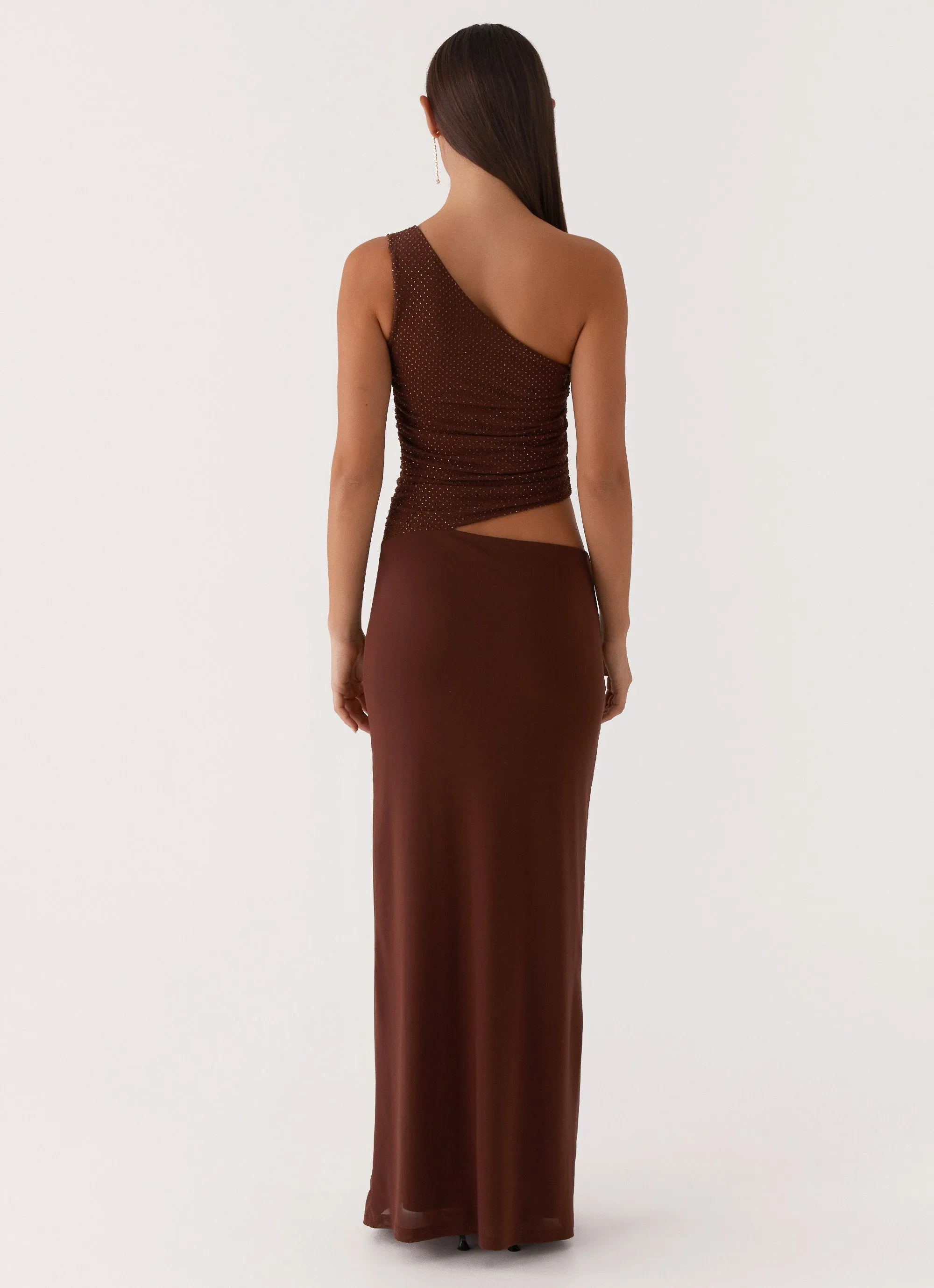 Seranella Sequin One Shoulder Maxi Dress - Chocolate Cozy Layers Empire-Waist