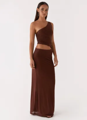 Wrinkle-Free-Finish Seranella Sequin One Shoulder Maxi Dress - Chocolate
