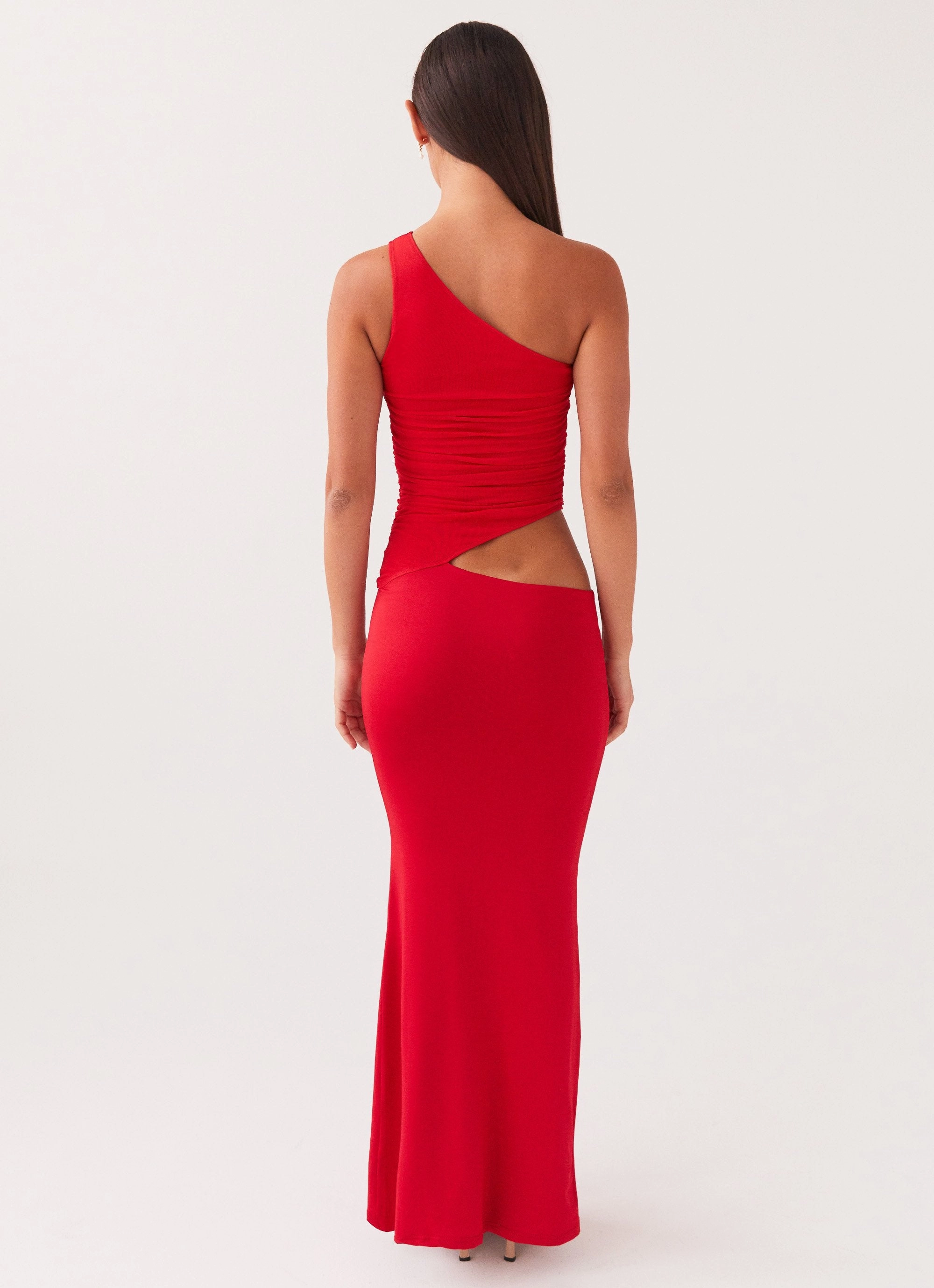 Seranella One Shoulder Maxi Dress - Cherry Red DoubleLayeredMaterial