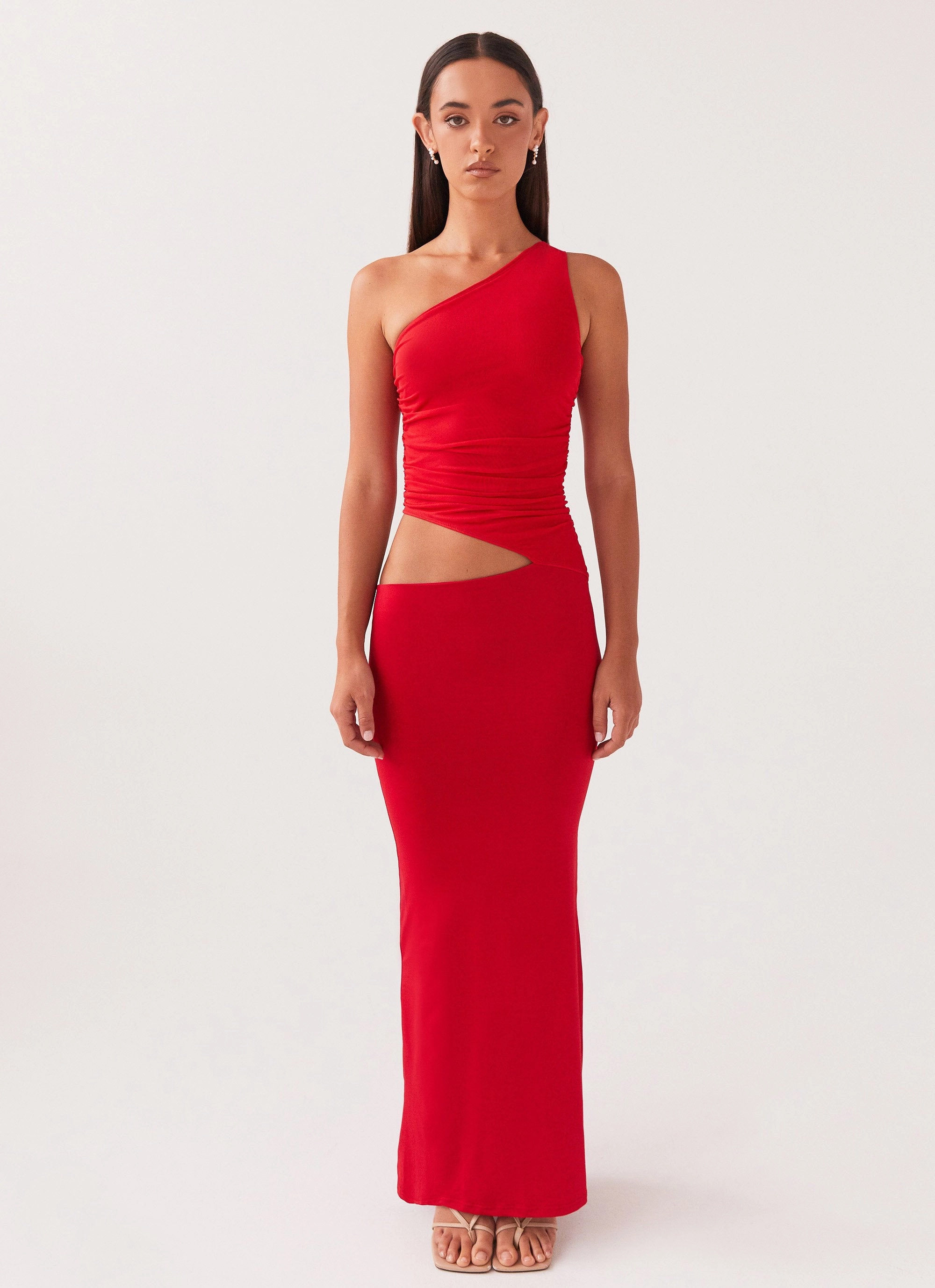 Warm Season Seranella One Shoulder Maxi Dress - Cherry Red