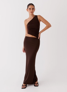 Seranella One Shoulder Maxi Dress - Chocolate AntiPillTreatment