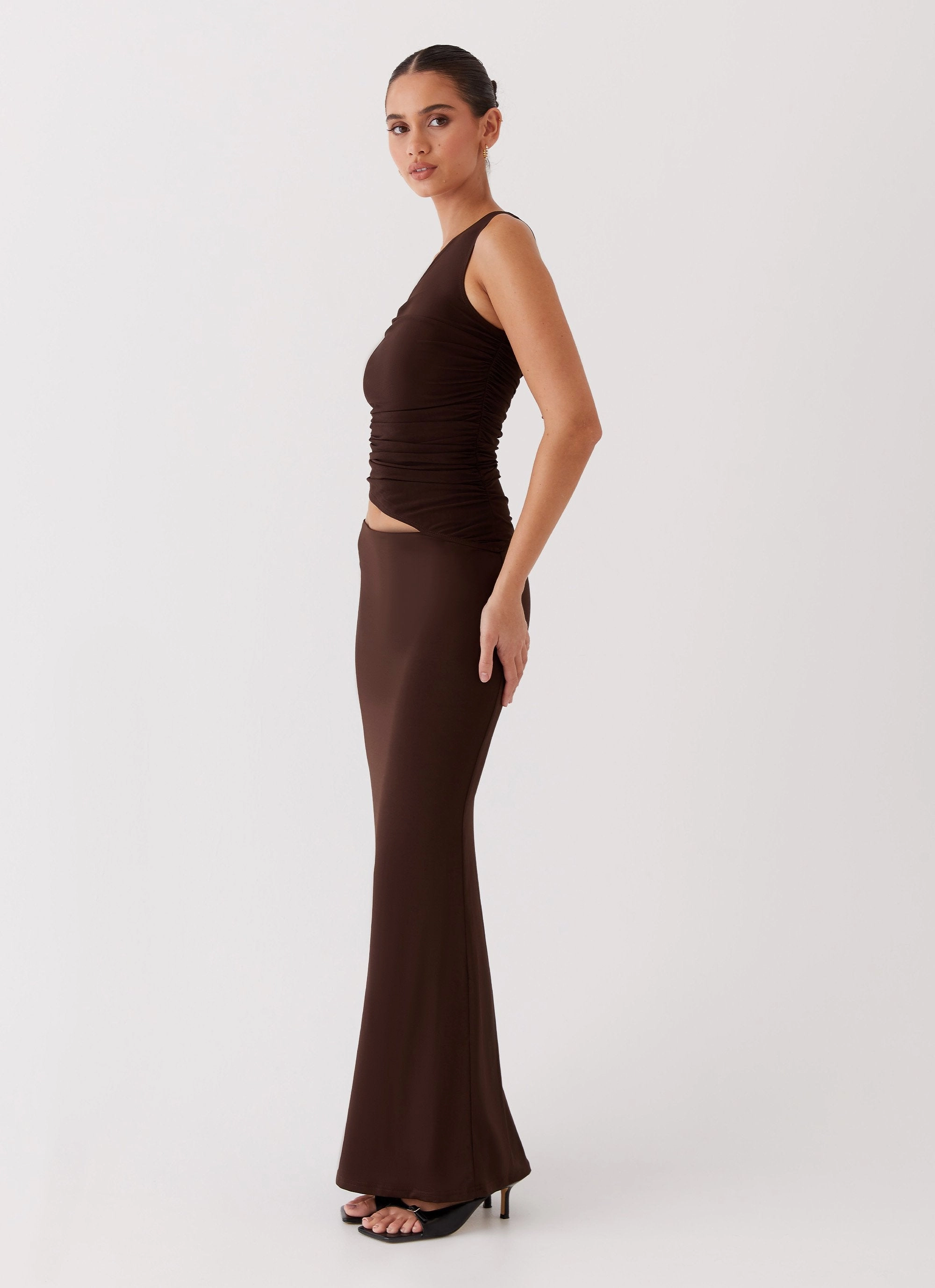 Seranella One Shoulder Maxi Dress - Chocolate Texture Soft