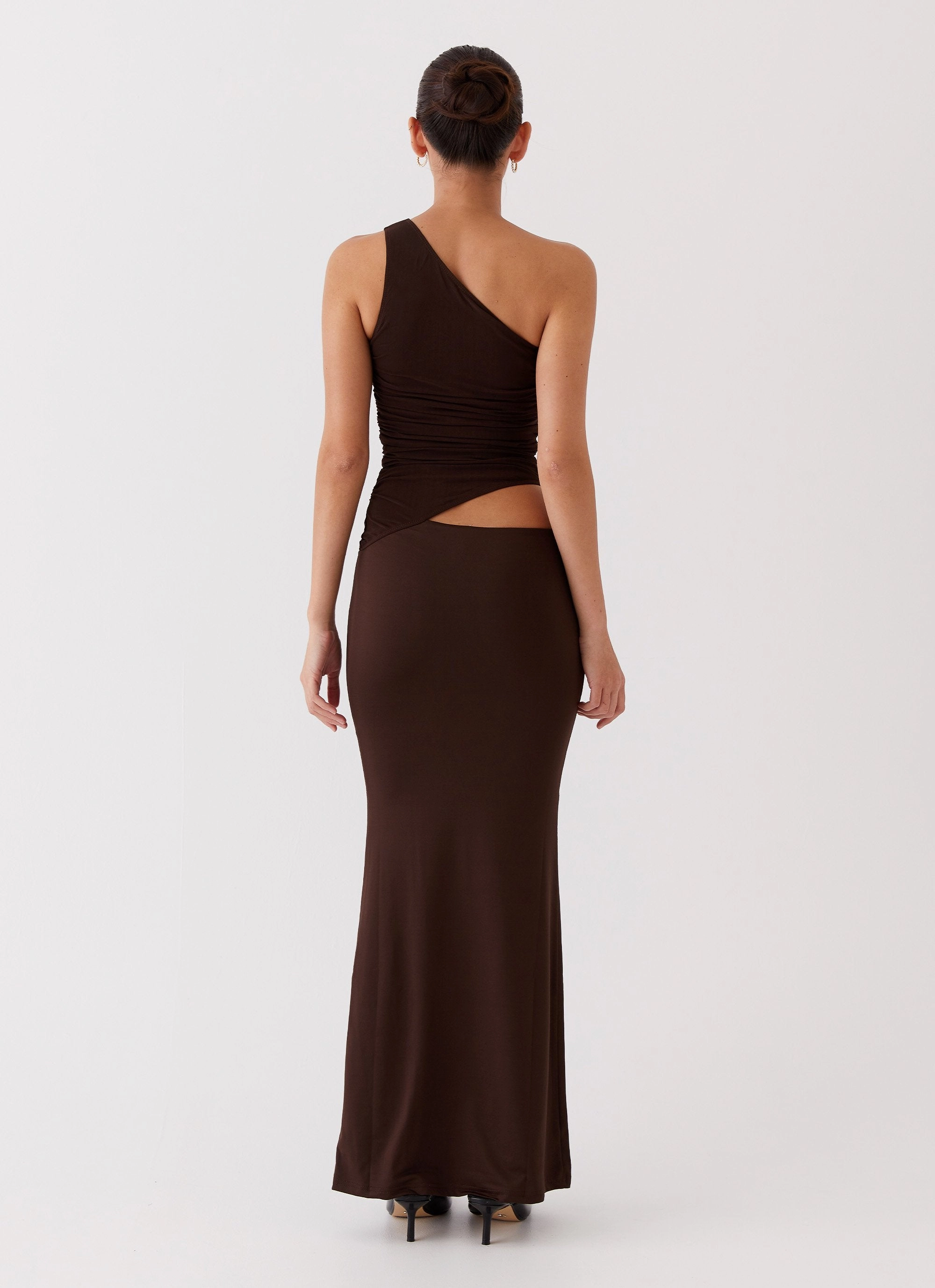 Seranella One Shoulder Maxi Dress - Chocolate Light Coral Smooth Fit