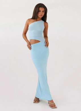Comfortable outdoor wear Pure Elegance Seranella One Shoulder Maxi Dress - Sky Blue