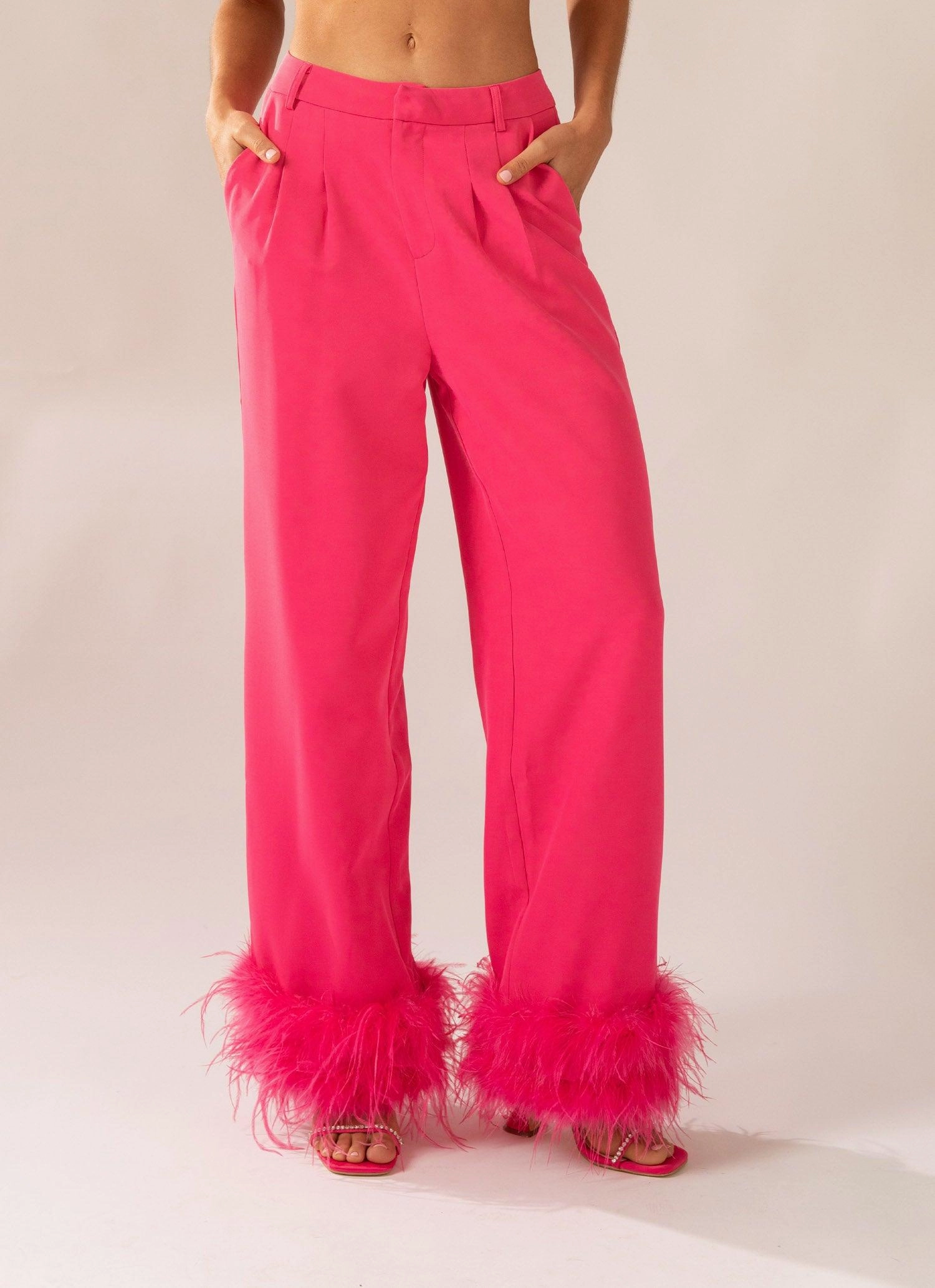 Anti Pilling Fabric Shake It Off Feather Pants - Magenta