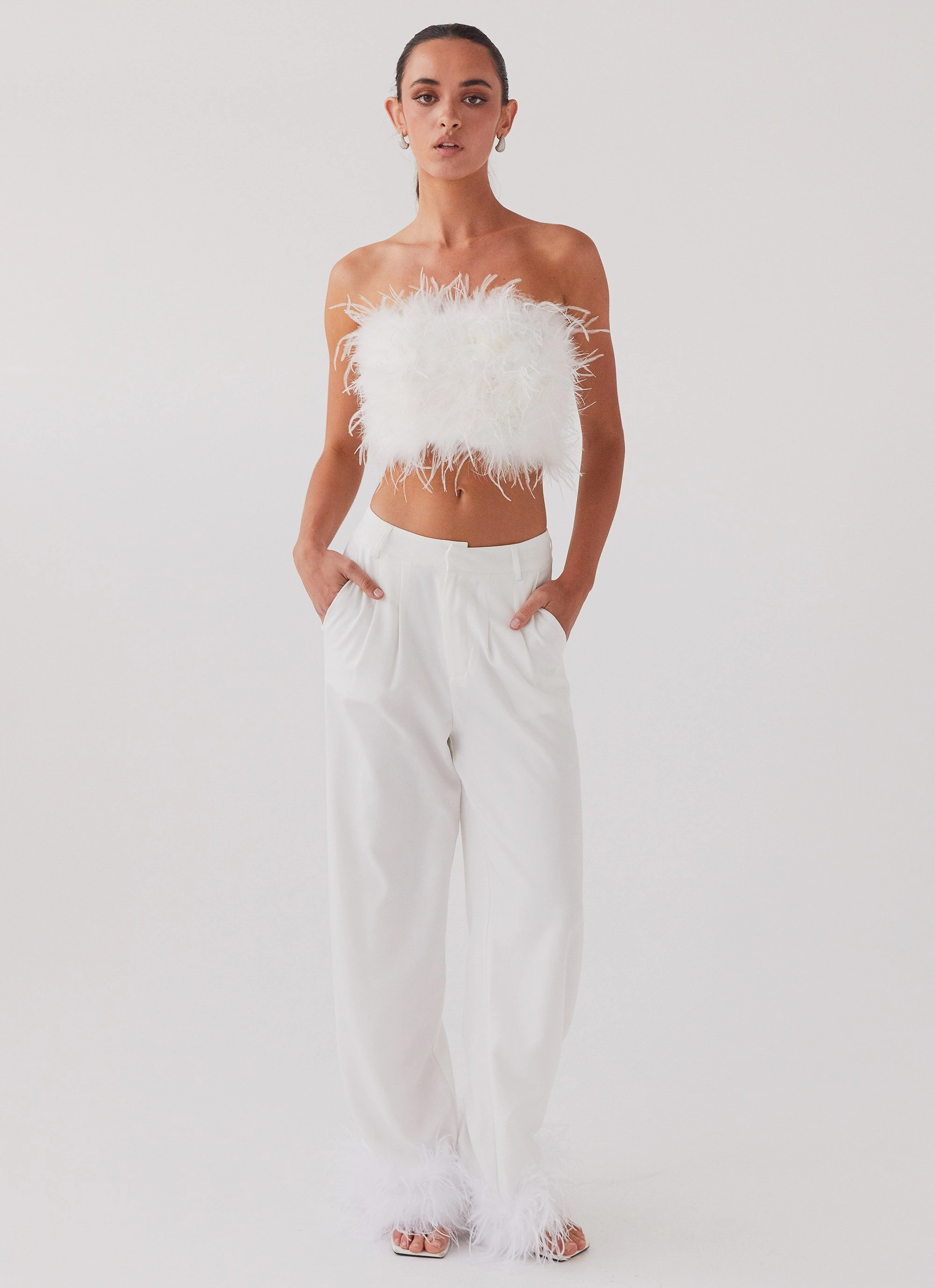 Shake It Off Feather Pants - Snow Cozy Stretch Fit