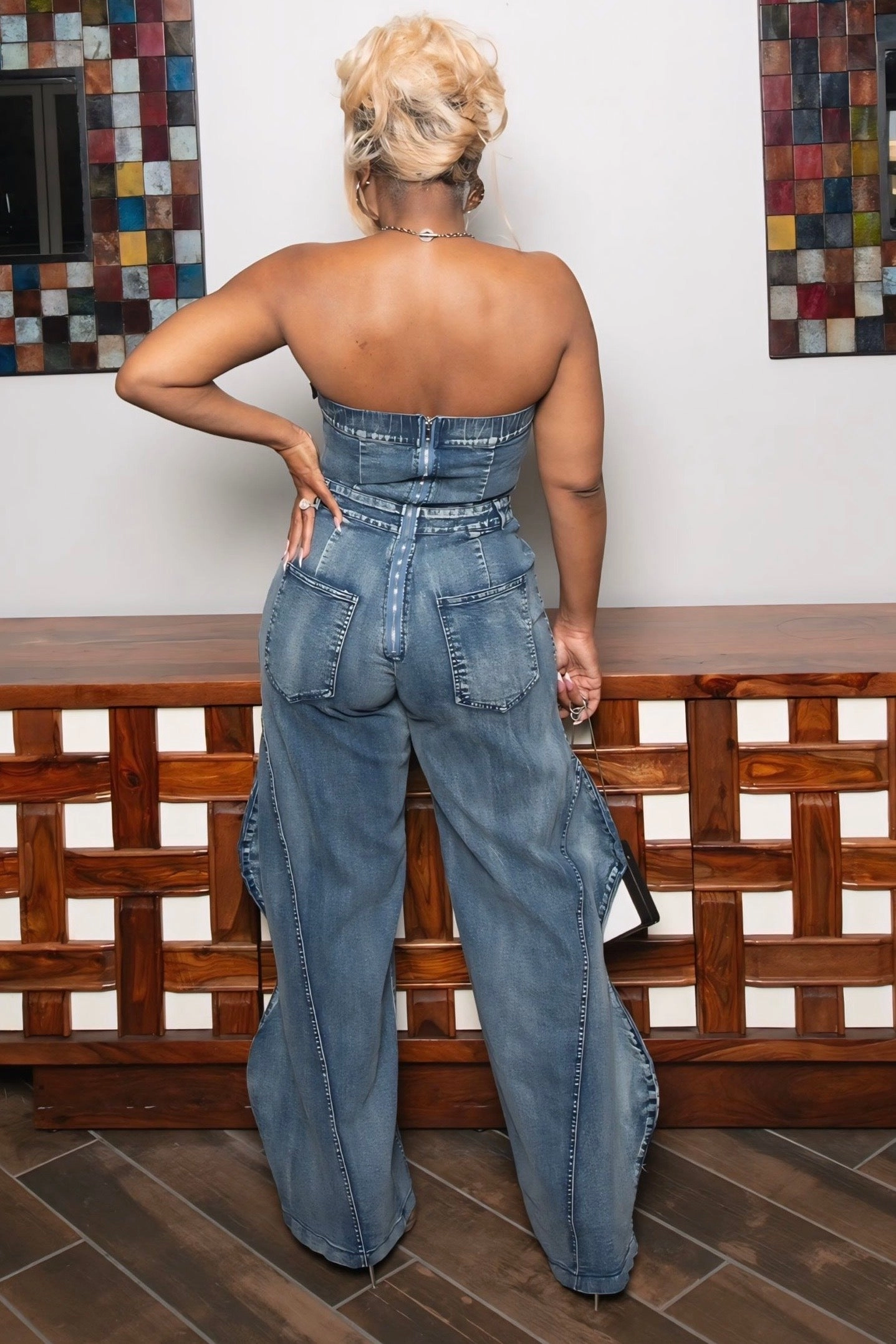 Shanteria Wide Leg Lux Denim Jumper Supportive Fit Contoured Panel Design