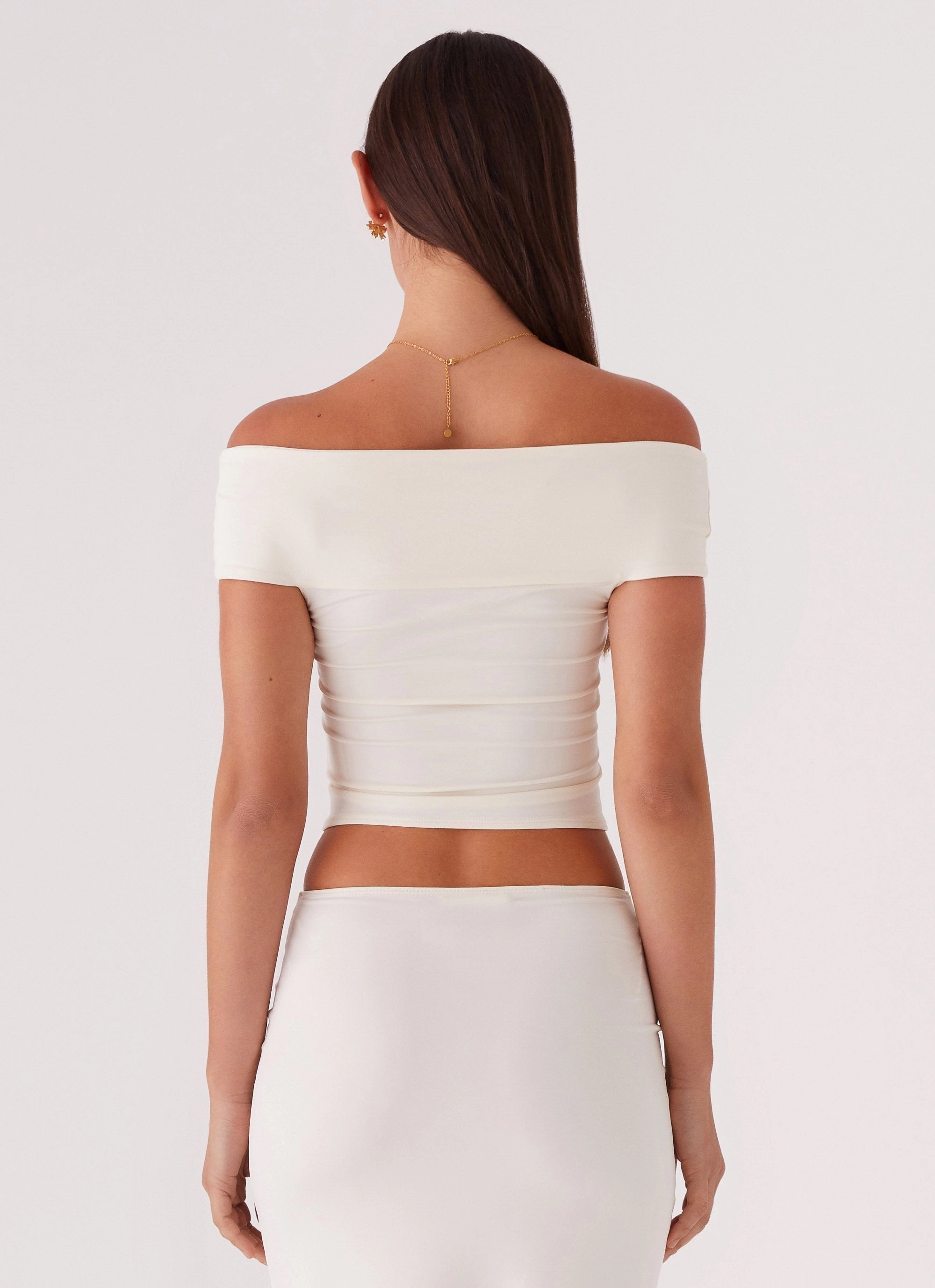 Trixie Twist Off Shoulder Top - Ivory Antimicrobial Finish Taped Neckline