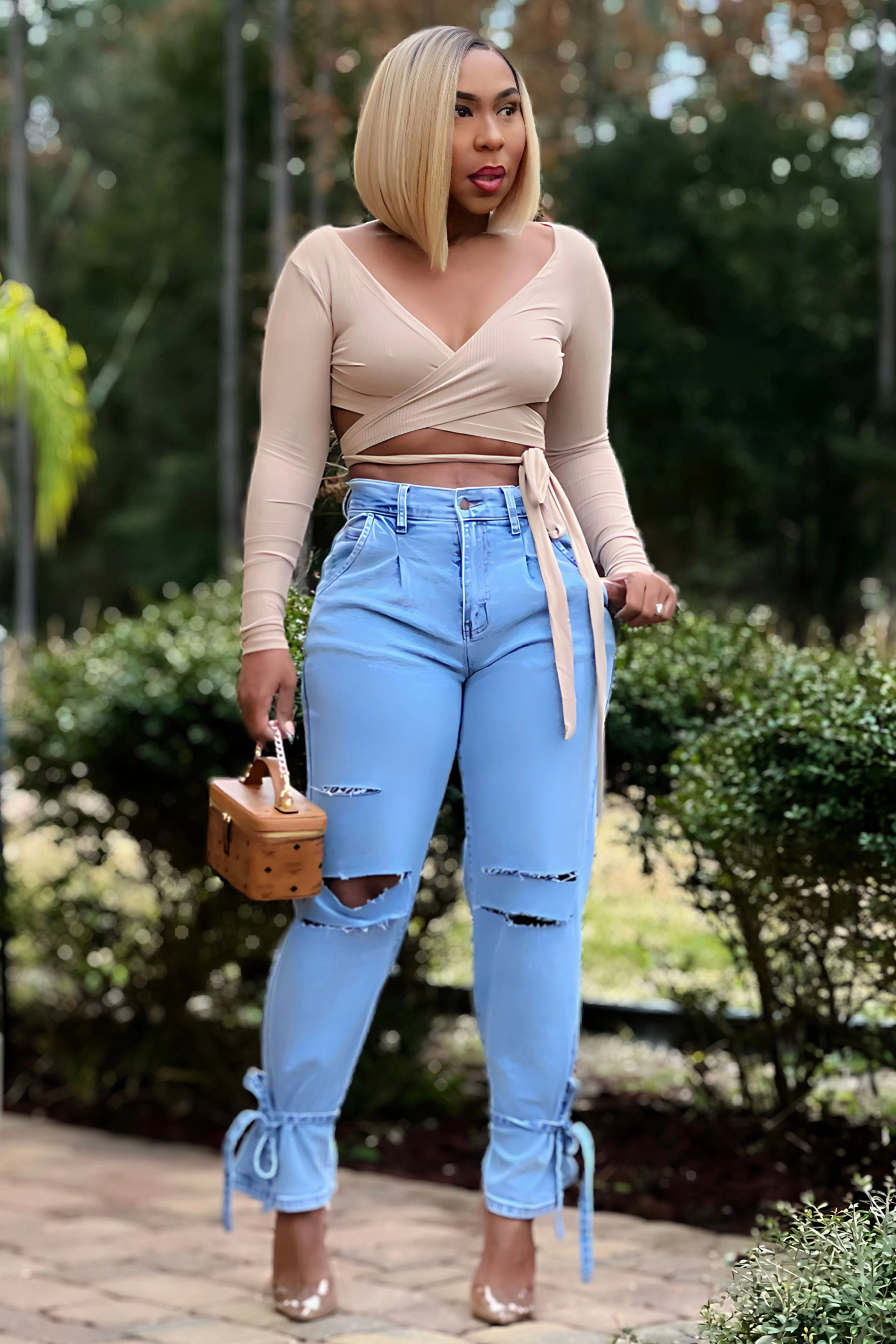 Shardae Pretty Basic Long Sleeve Wrap Top Cooling Technology