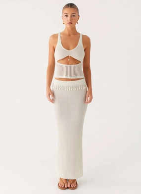Heat Sealed Edges Basilia Maxi Skirt - Off White