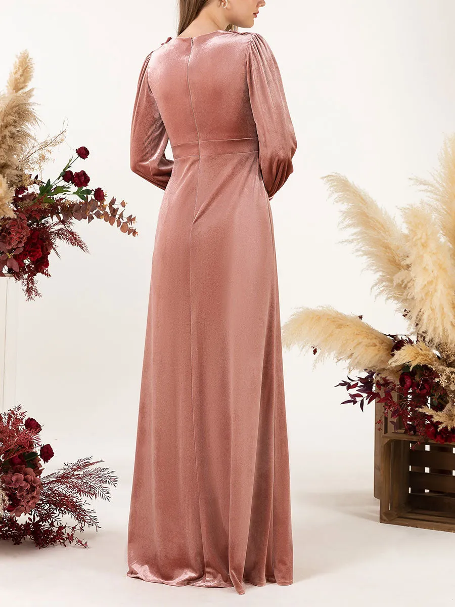 Sheath-Column Floor Length Velvet Bridesmaid Dress