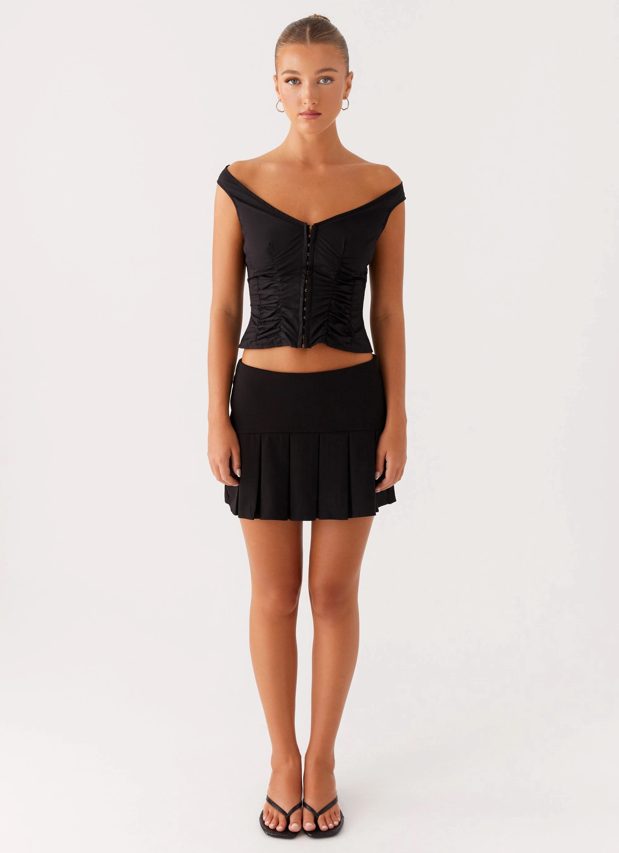Shelby Pleated Mini Skirt - Black Chill Comfort Fit Versatile Wearable