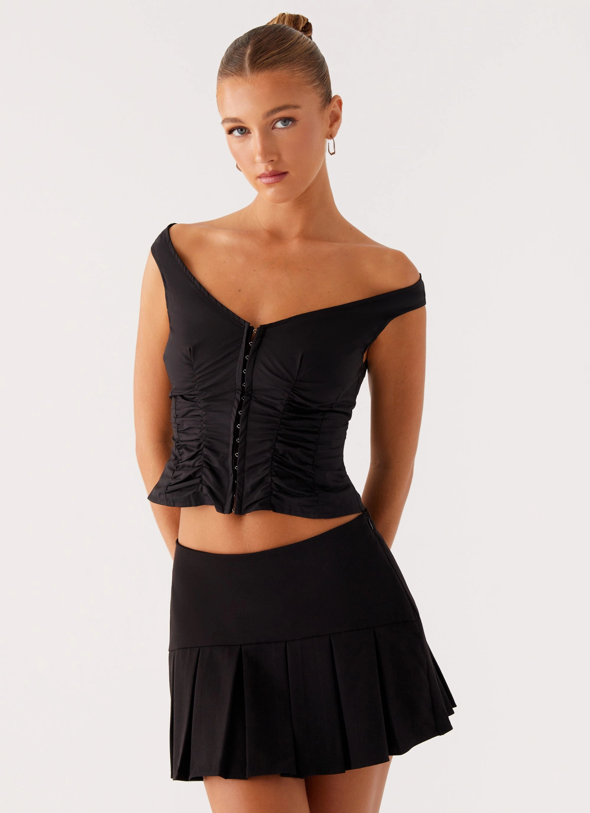 Shelby Pleated Mini Skirt - Black Rugged Comfort Modern Utility