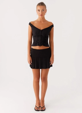 Shelby Pleated Mini Skirt - Black Chill Comfort Fit Versatile Wearable