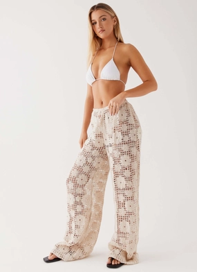Comfortable Fit Wear Shell Beach Crochet Pants - Ivory