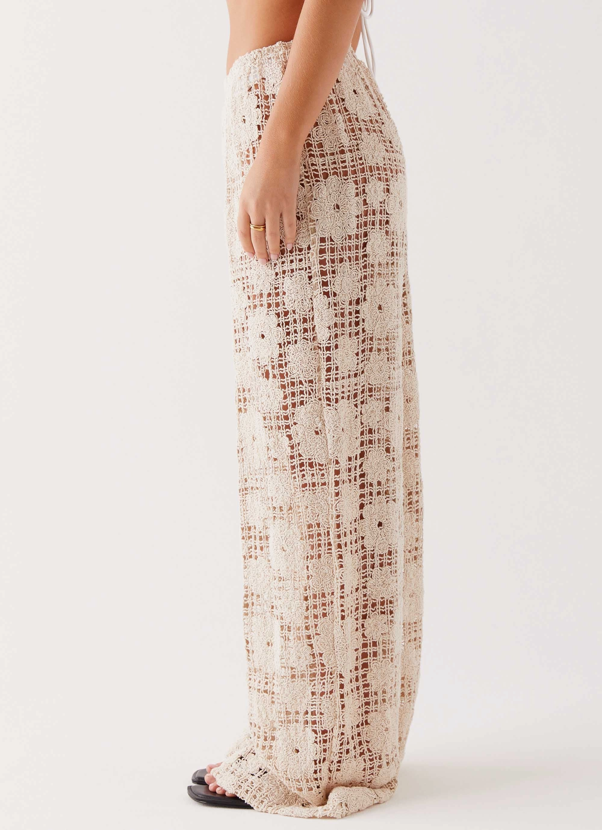 ElasticWaistband Shell Beach Crochet Pants - Ivory