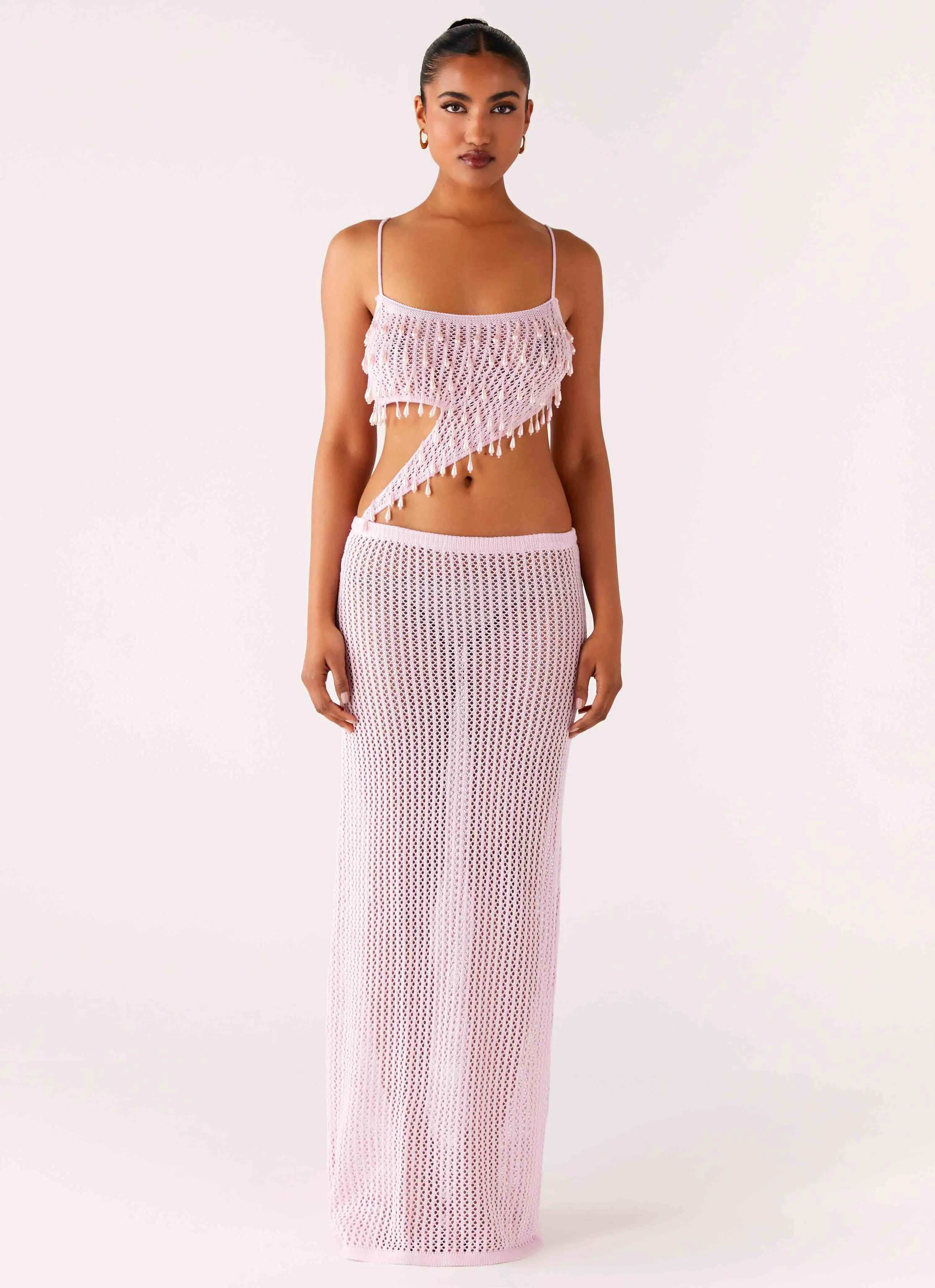 Shellbound Crochet Maxi Dress - Pink Seasonal Fit Night Vibes
